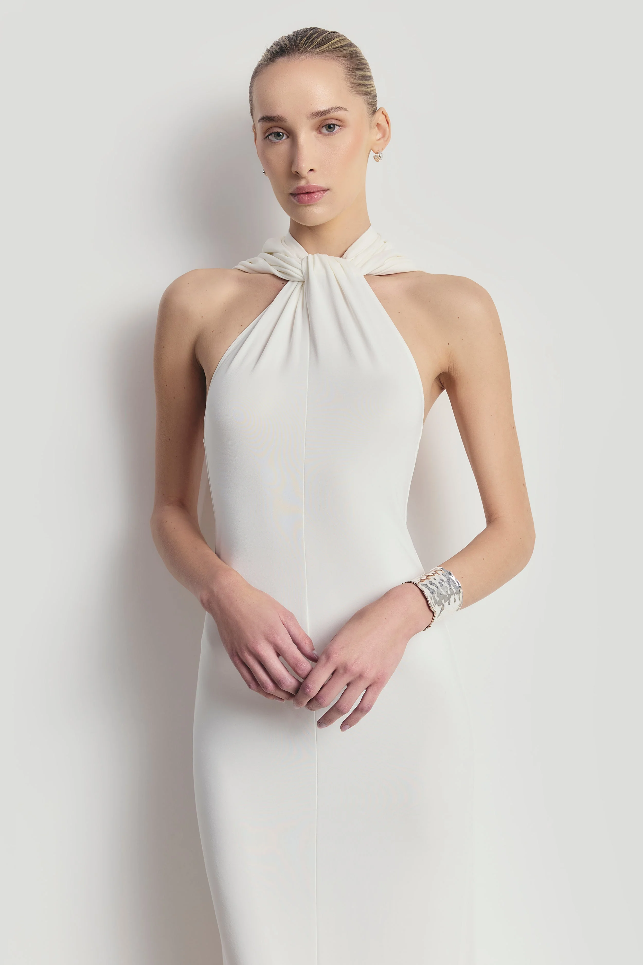 Hooded Halterneck Maxi Dress - White - Image 5