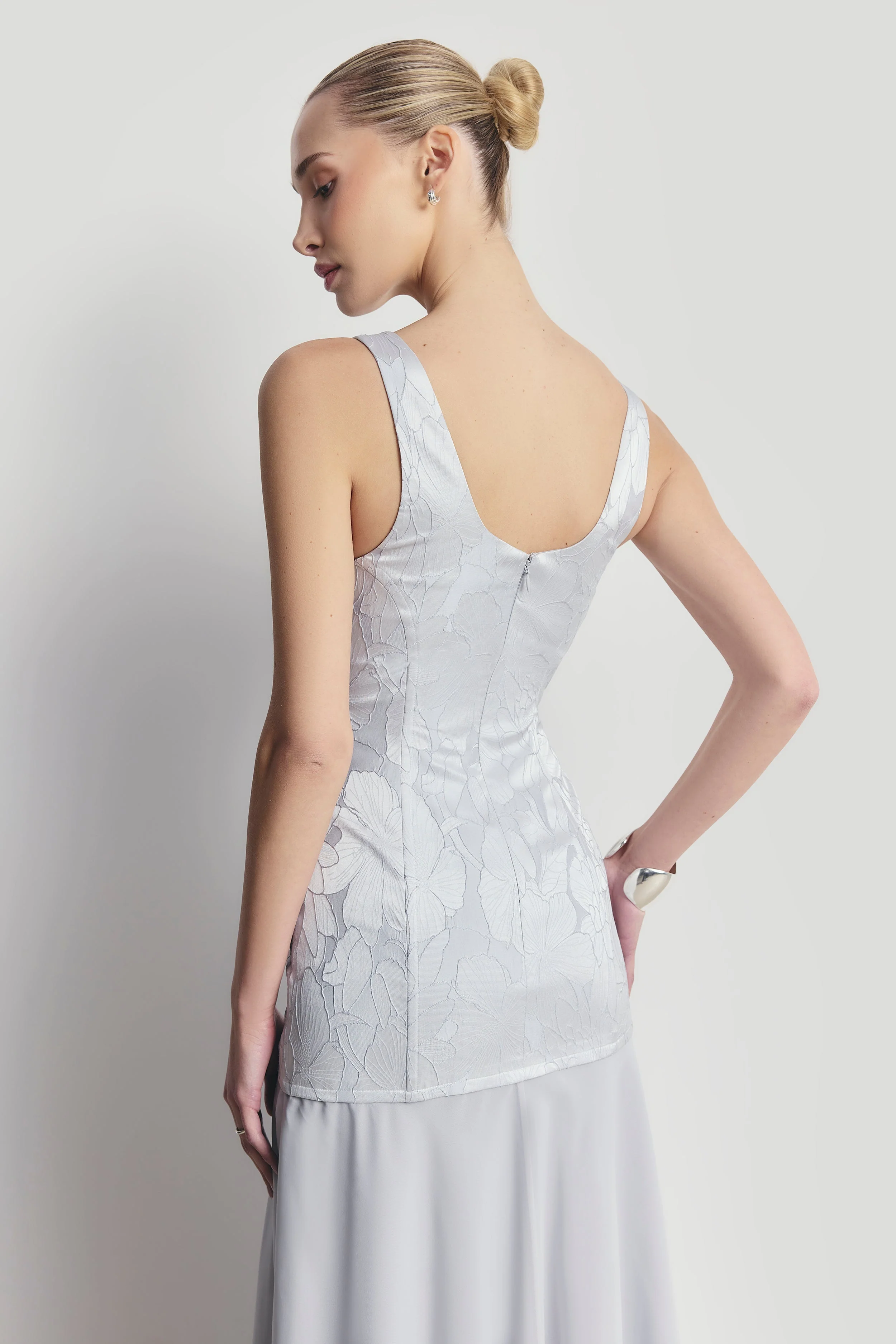 Jacquard Corset Gown with Chiffon Skirt - Frost - Image 7