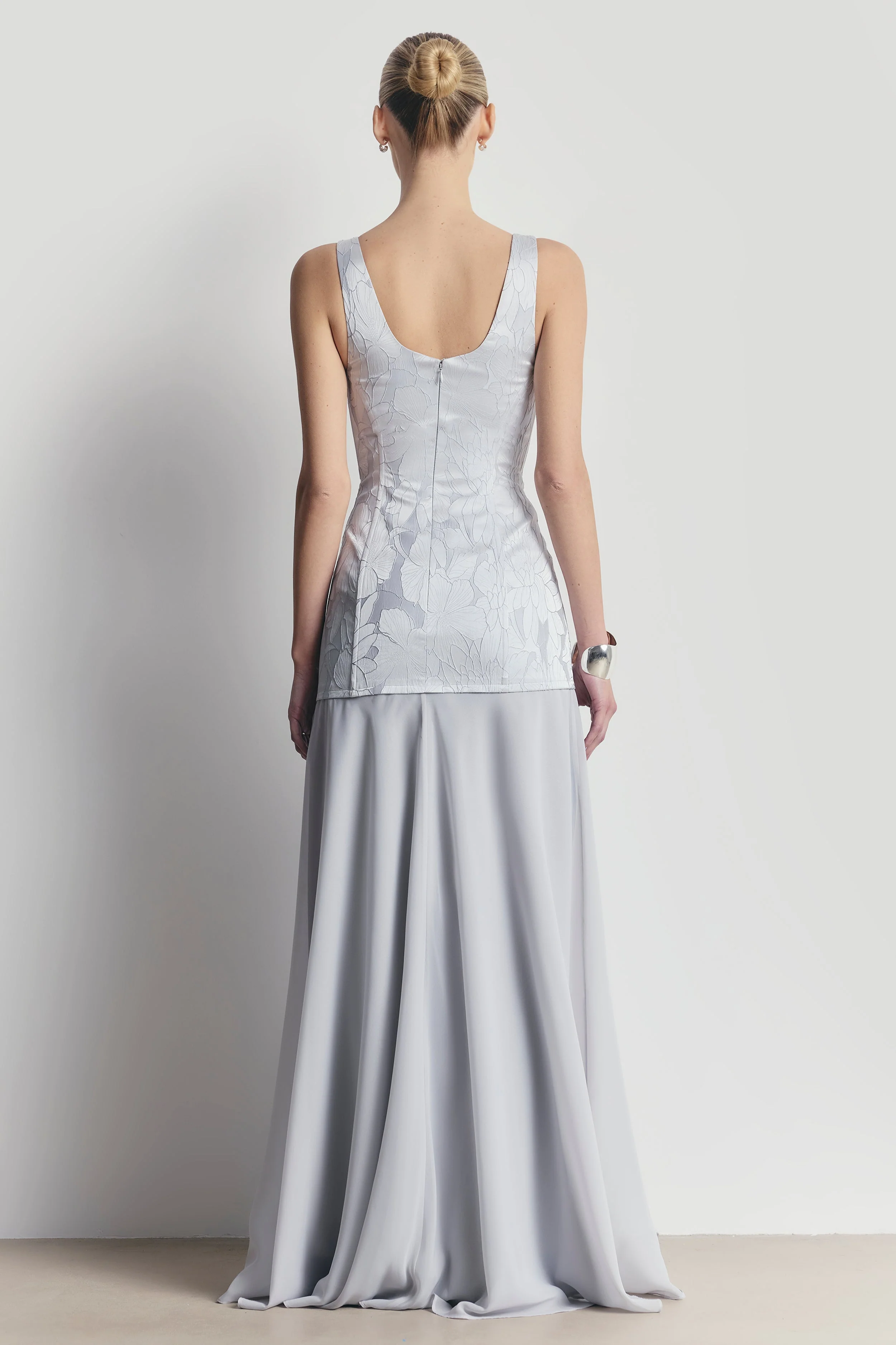 Jacquard Corset Gown with Chiffon Skirt - Frost - Image 8