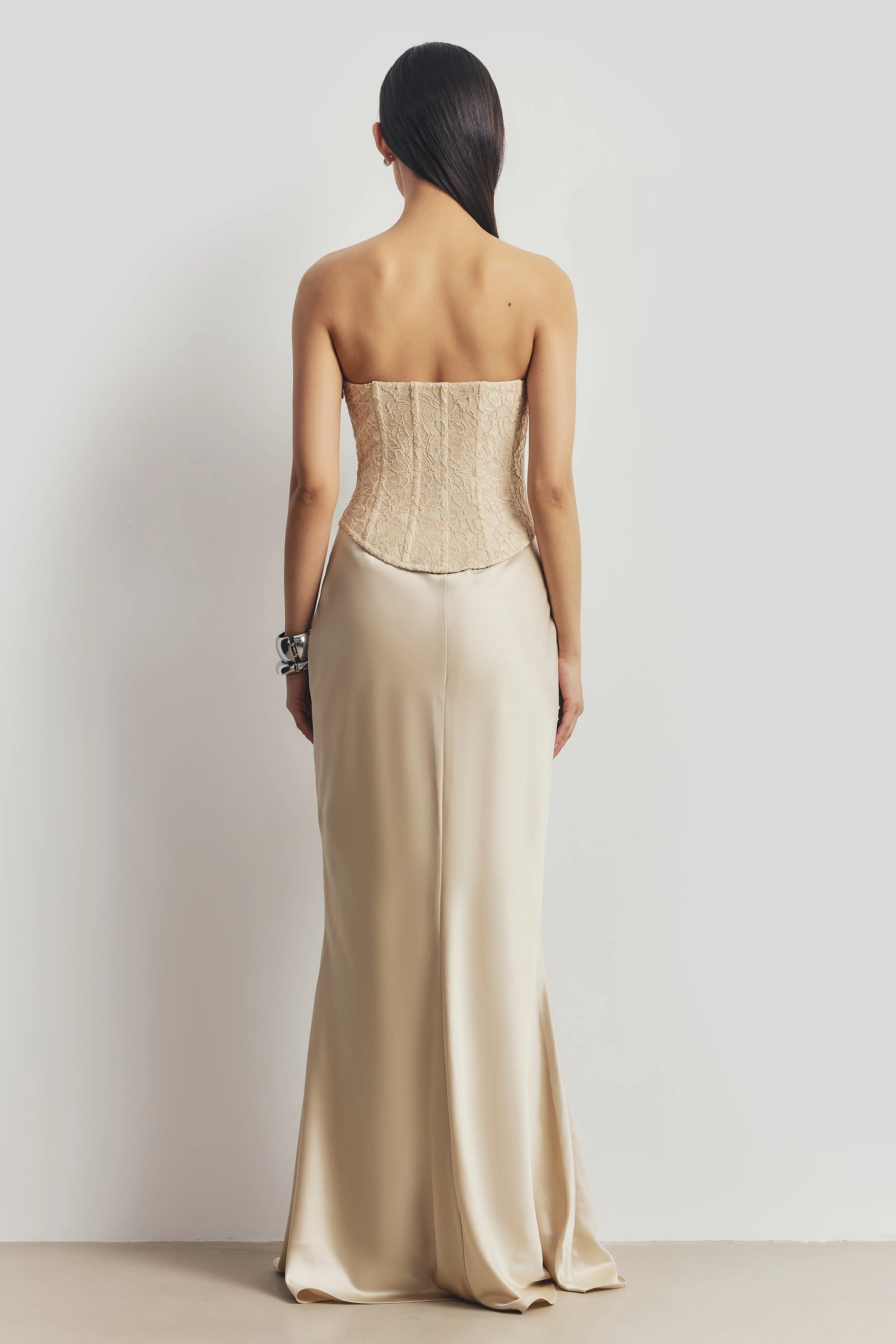 Lace Corset Gown with Sweetheart Neckline - Champagne - Image 2