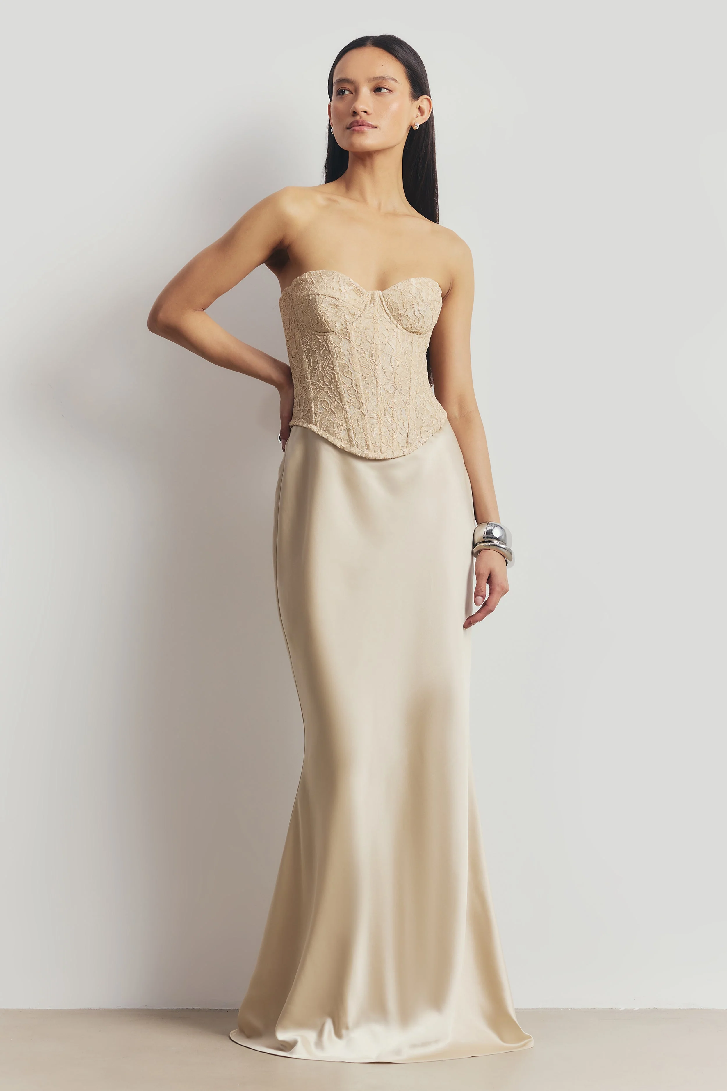 Lace Corset Gown with Sweetheart Neckline - Champagne - Image 5
