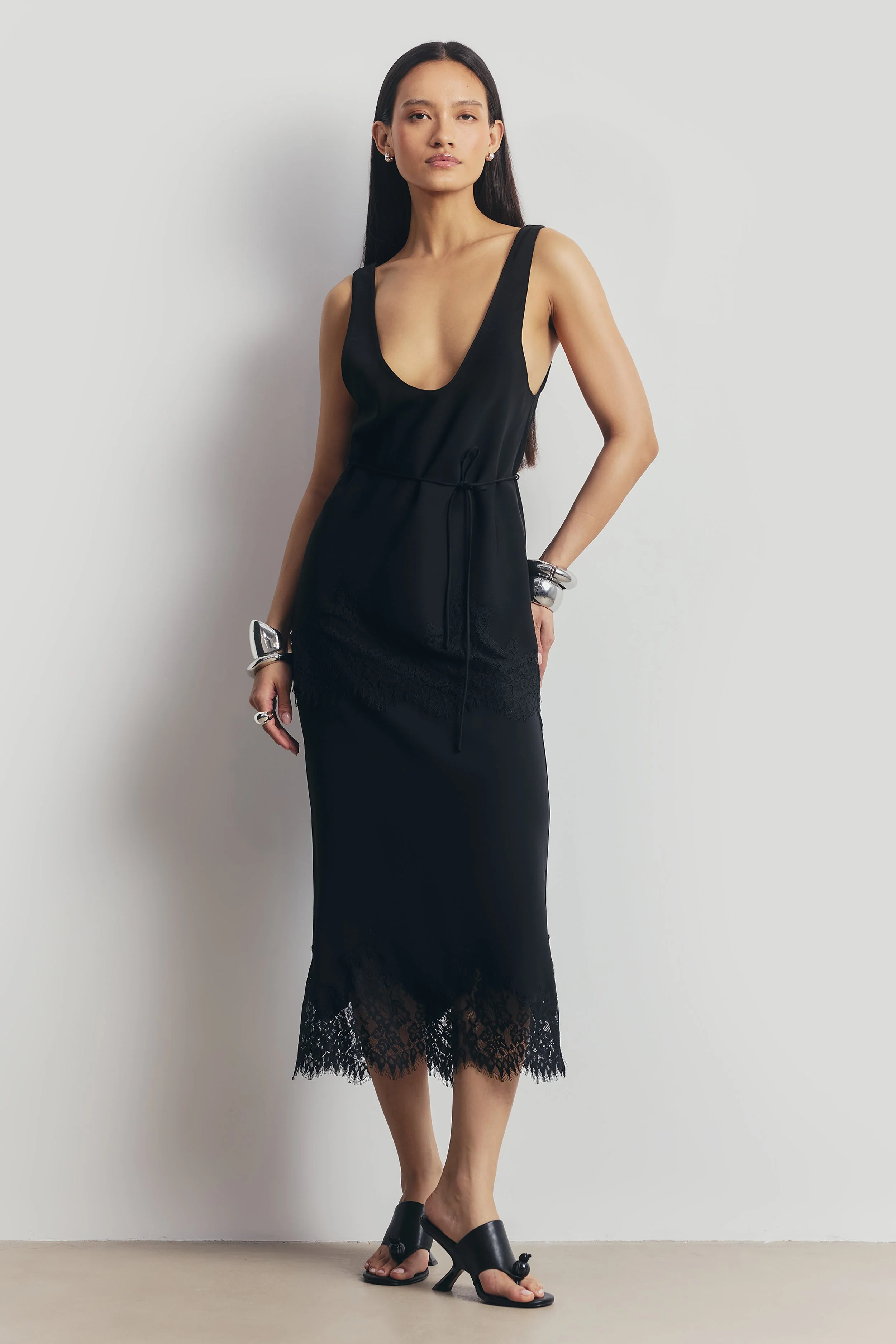 Lace Hem Column Maxi Skirt - Black - Image 6
