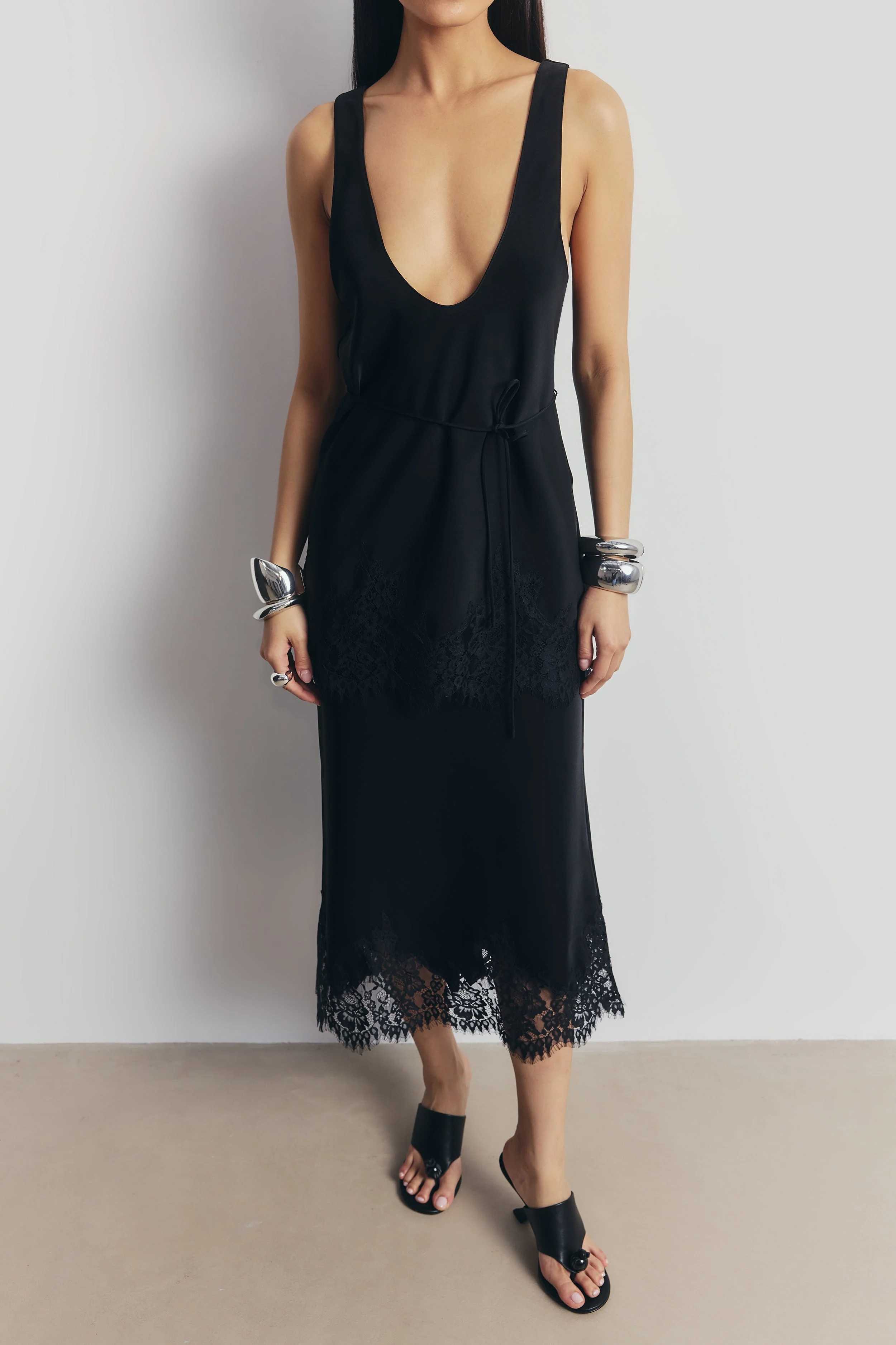 Lace Hem Column Maxi Skirt - Black - Image 7
