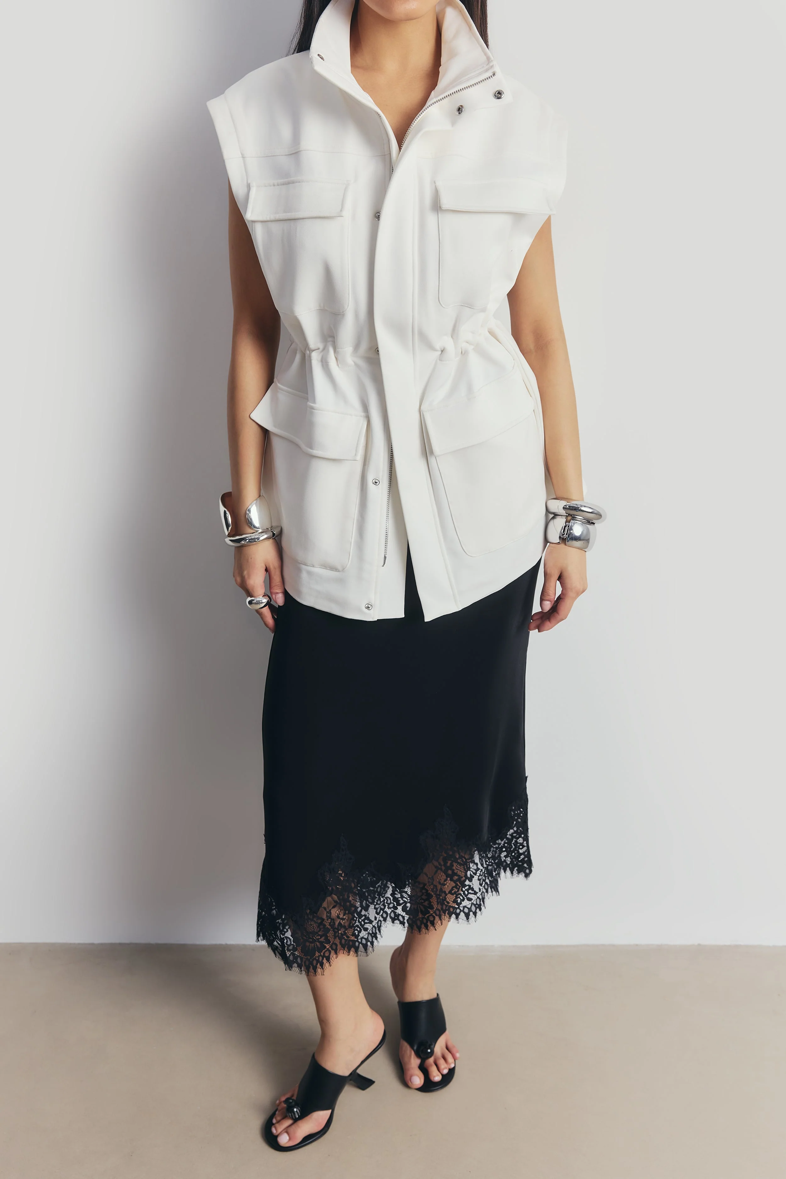 Lace Hem Column Maxi Skirt - Black - Image 9
