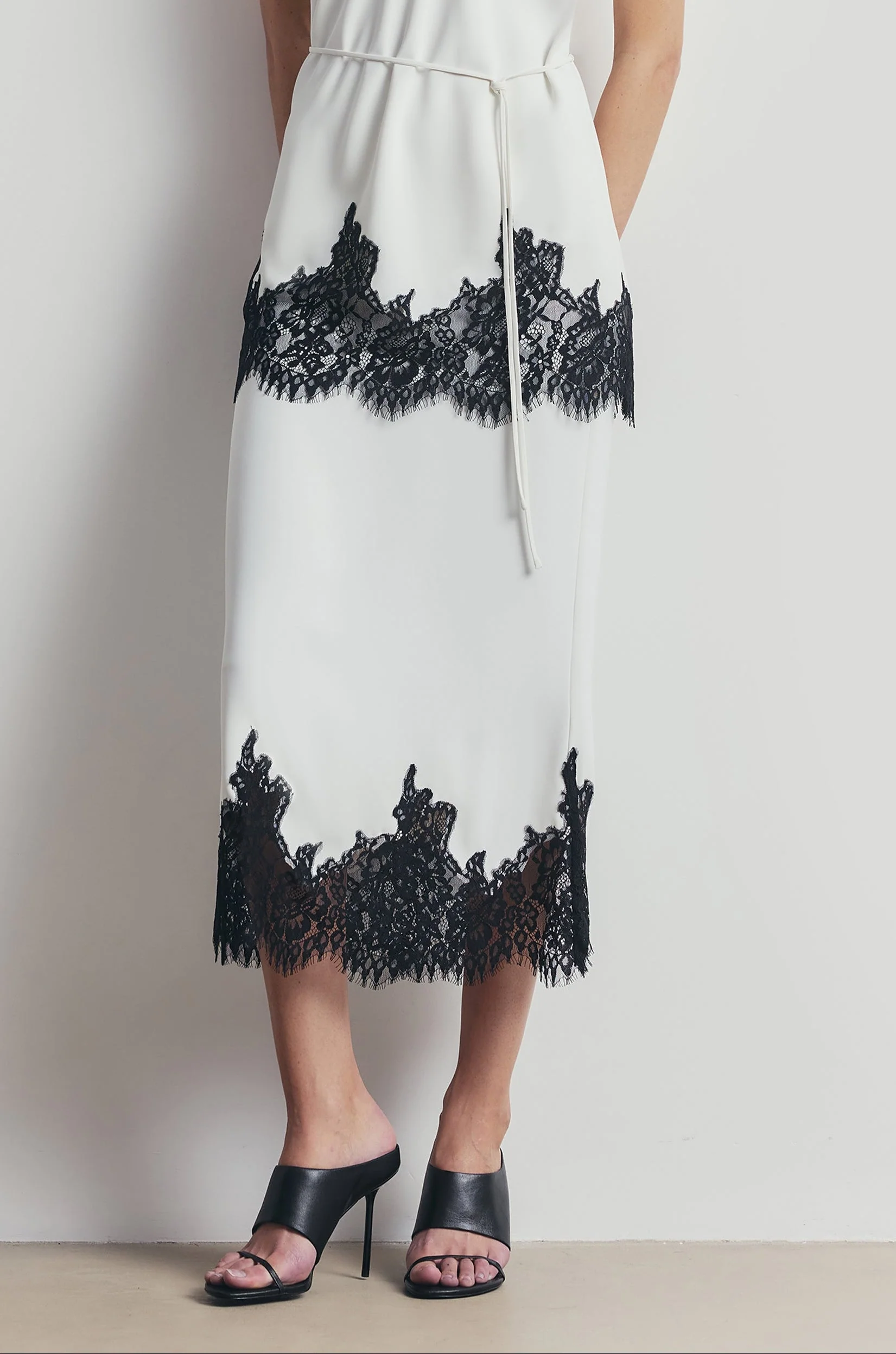 Lace Hem Column Maxi Skirt - White - Image 5