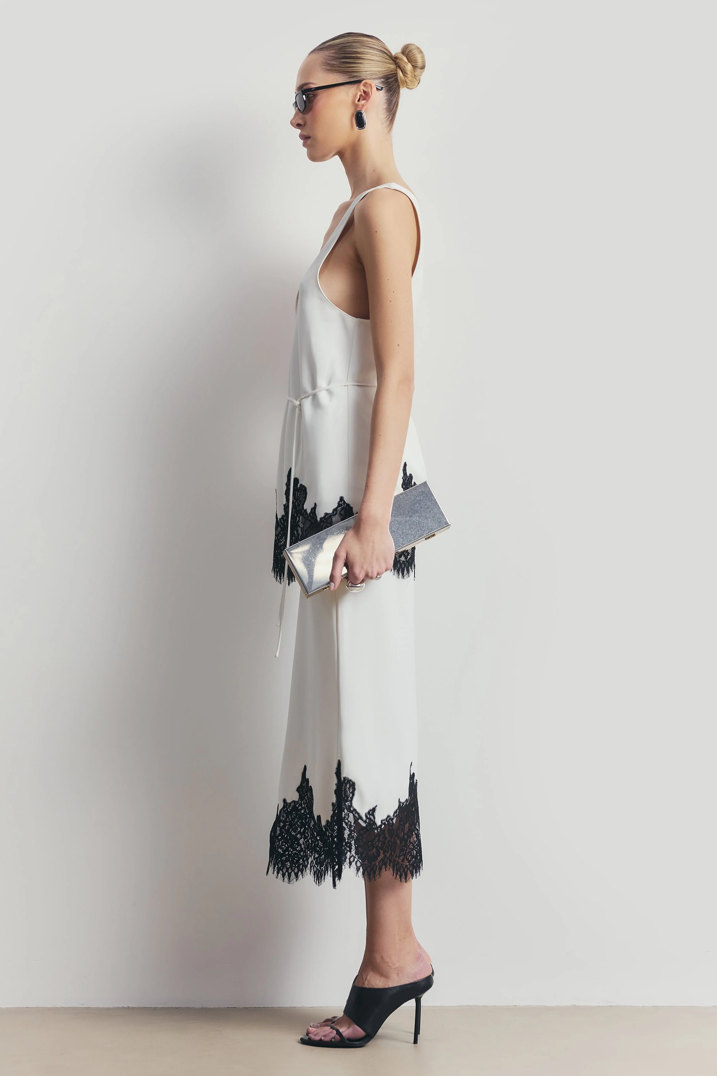Lace Hem Column Maxi Skirt - White - Image 6
