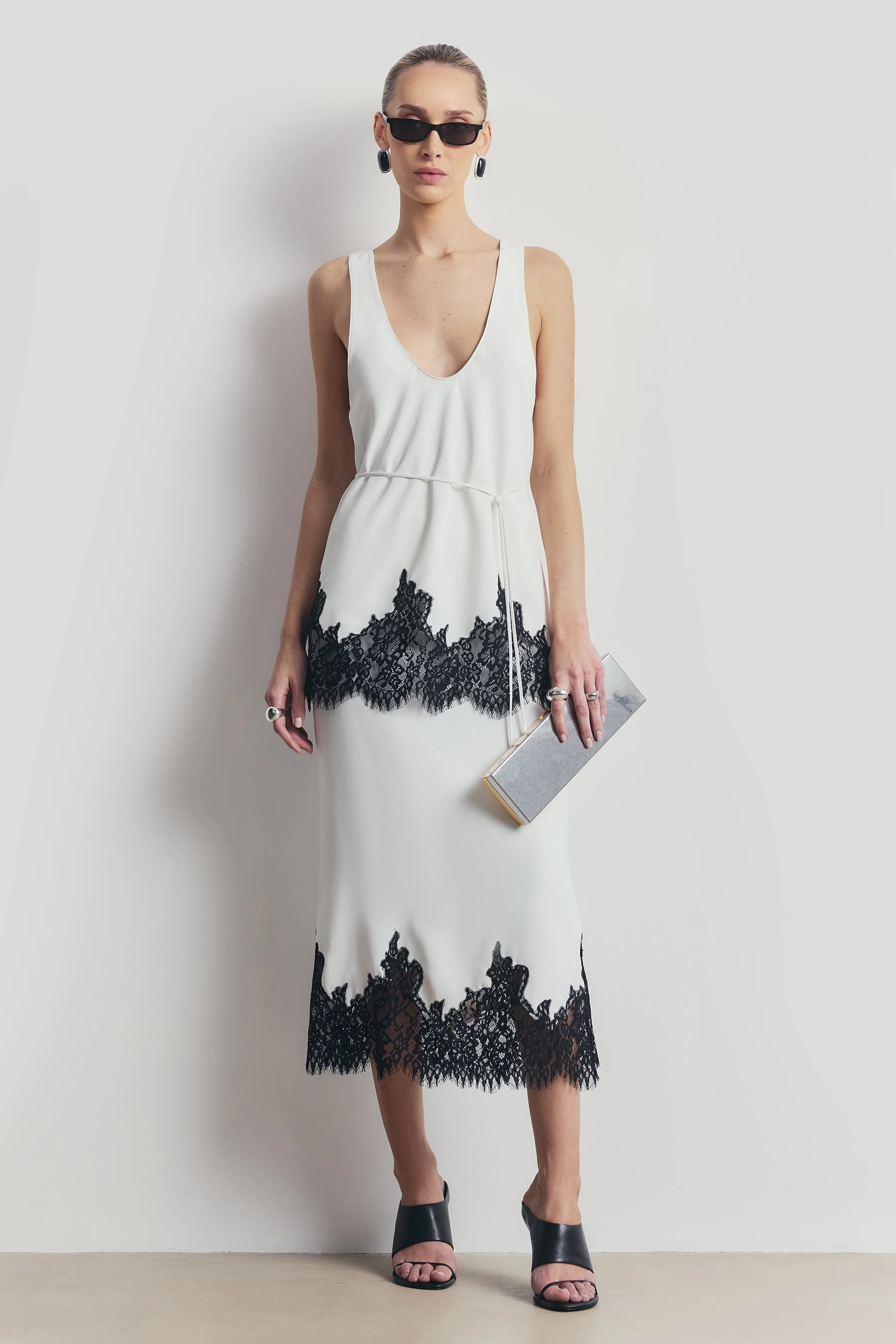 Lace Hem Column Maxi Skirt - White - Image 7