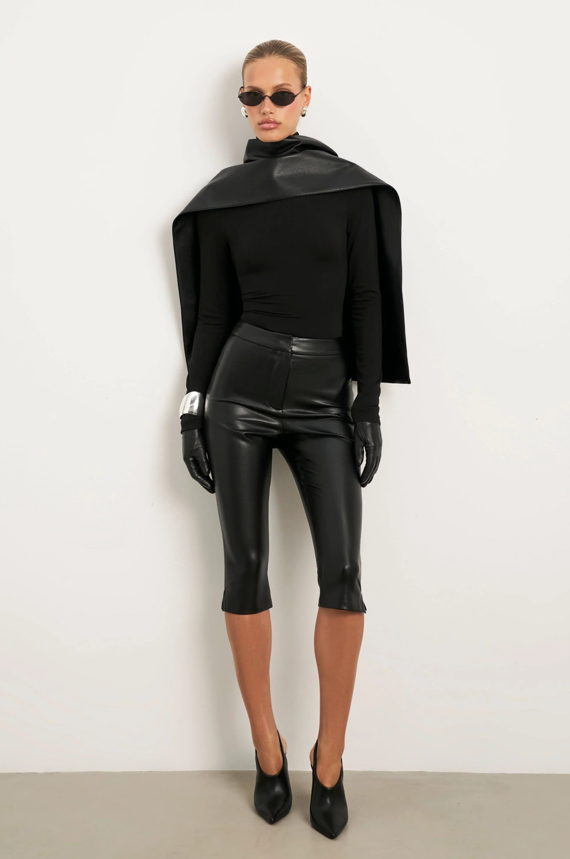 Leather Longline Scarf - Black - Image 4