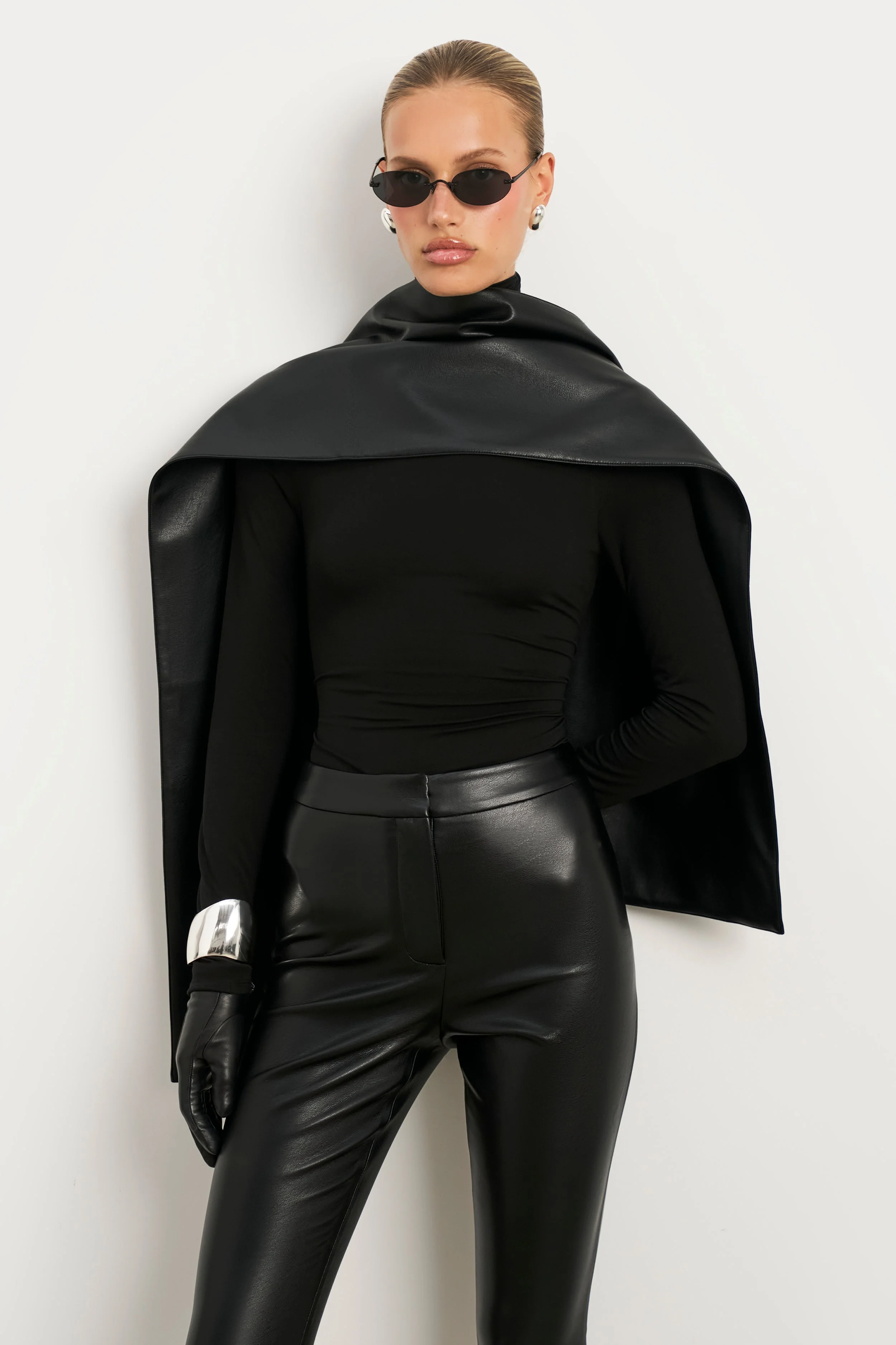 Leather Longline Scarf - Black - Image 5