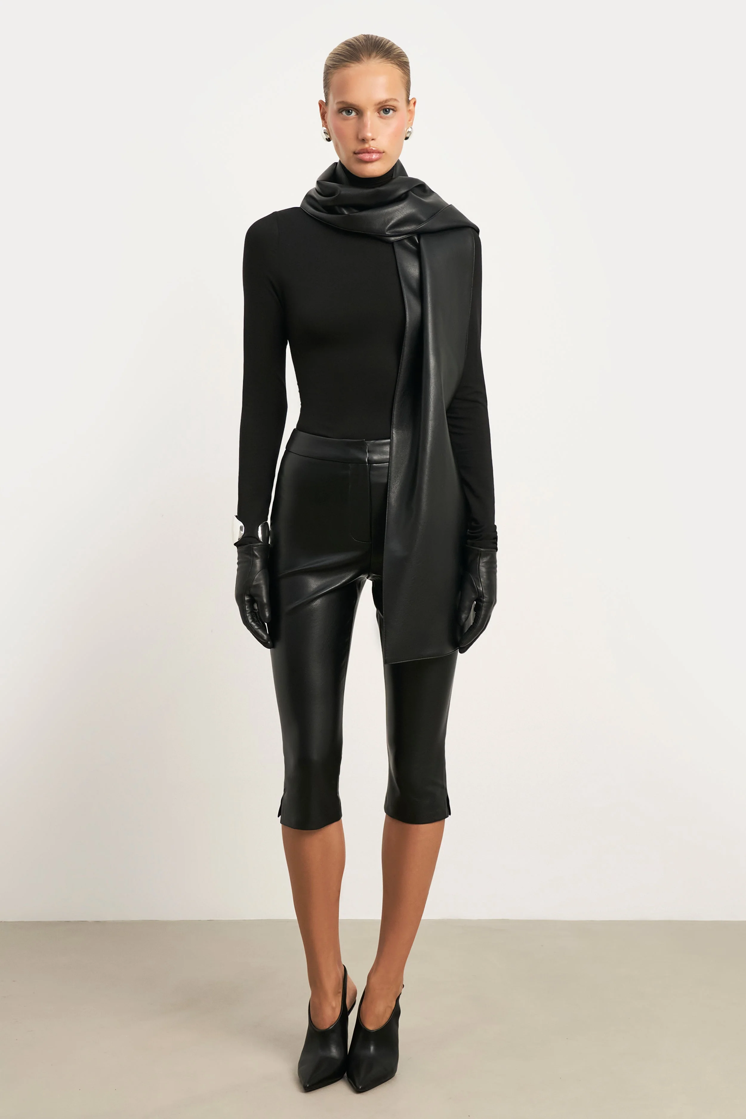 Leather Longline Scarf - Black - Image 6