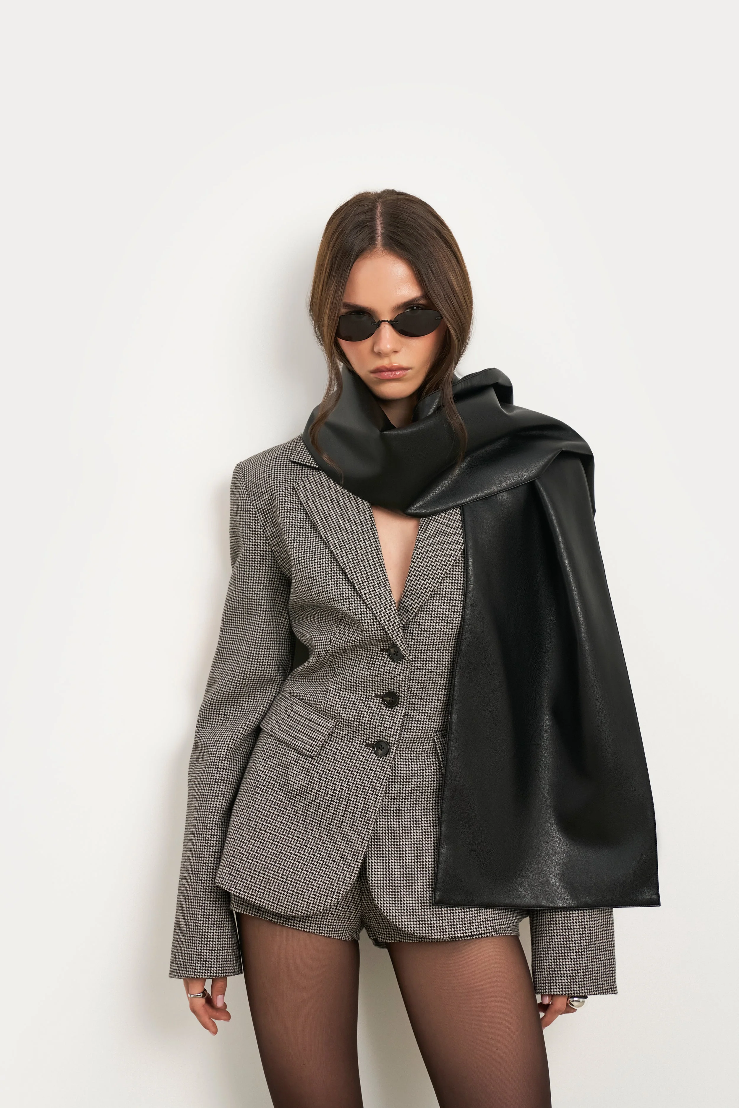 Leather Longline Scarf - Black - Image 7