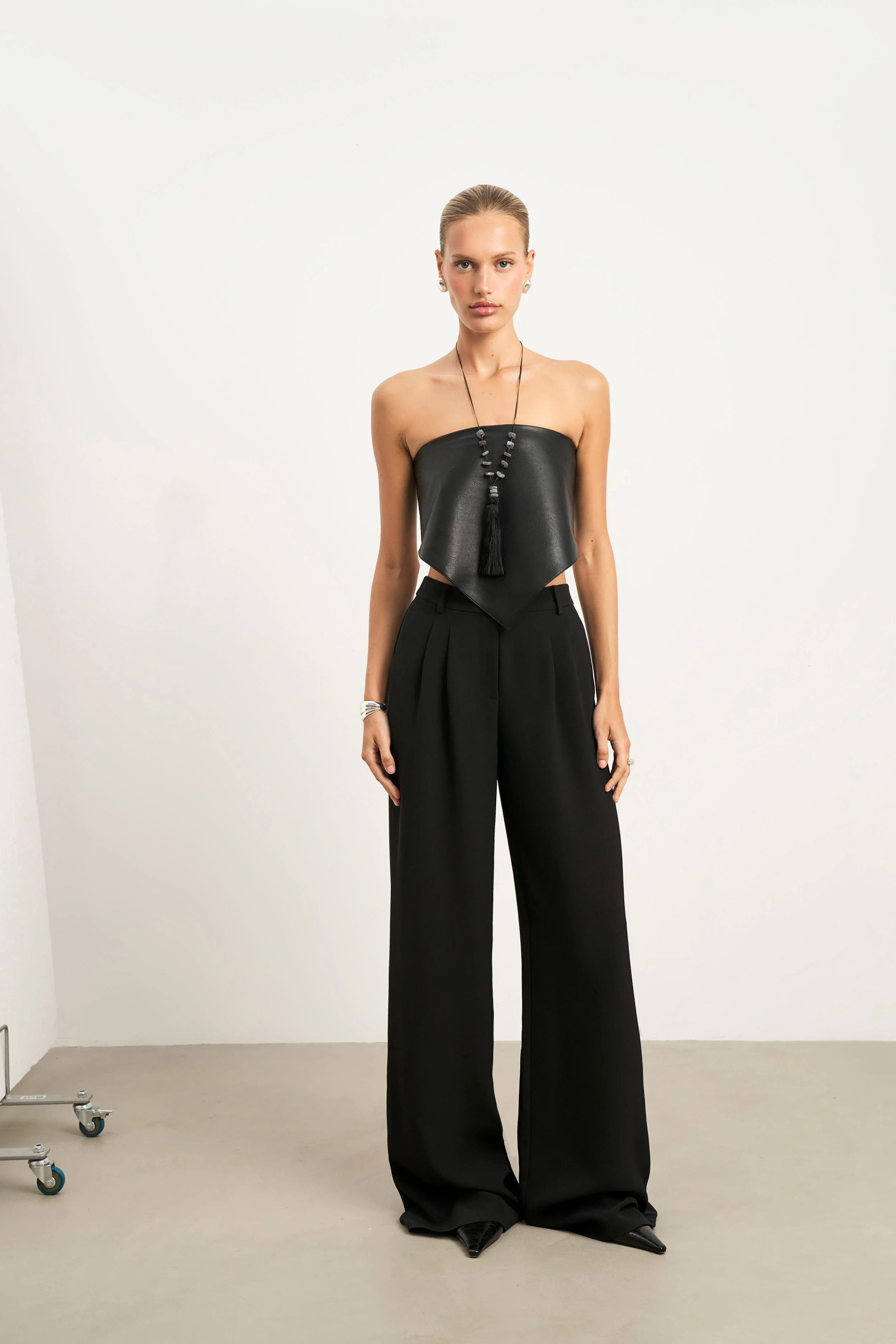 Leather Triangle Scarf - Black - Image 4