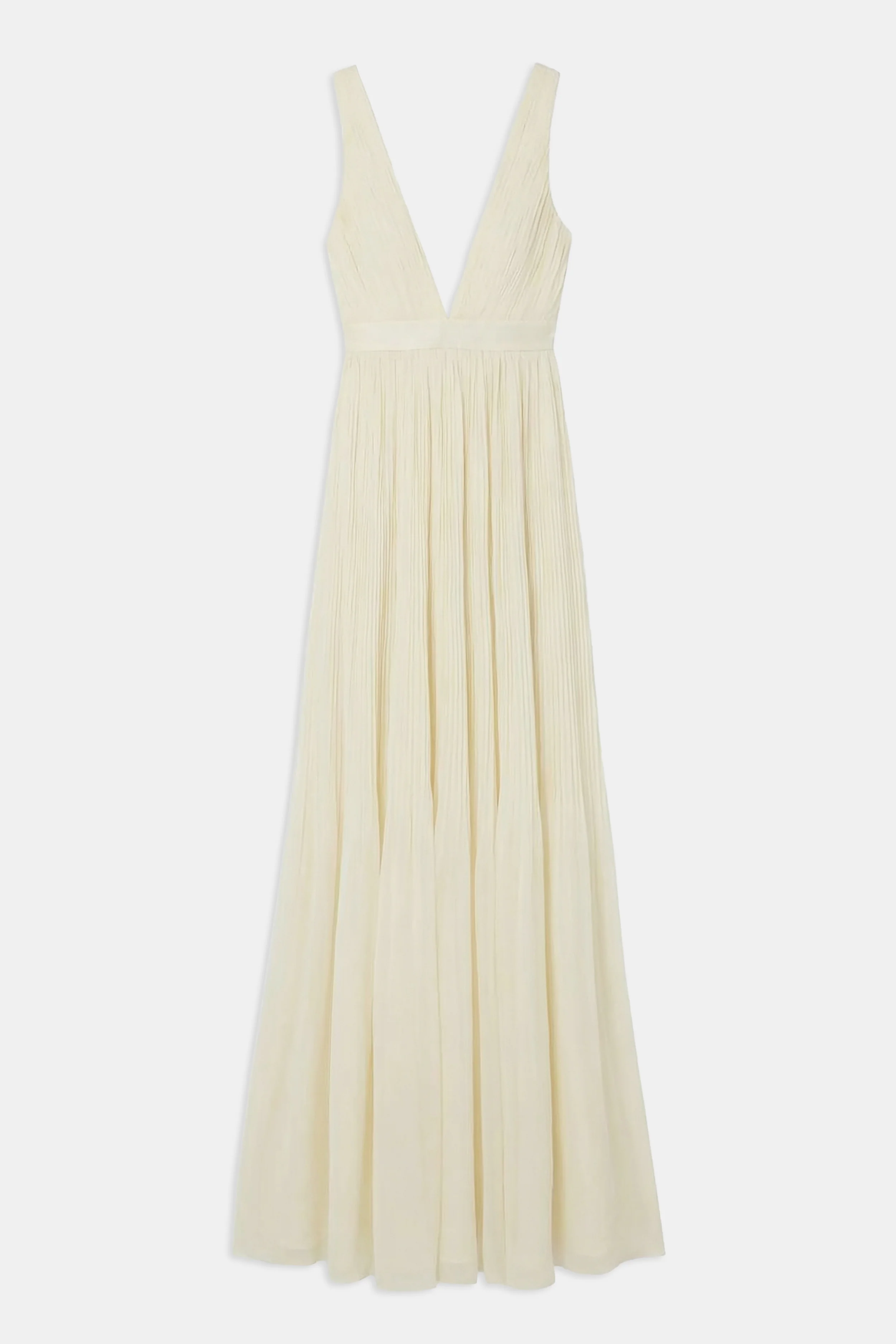 Pleated Chiffon Plunging V Neck Gown - Buttermilk - Image 8