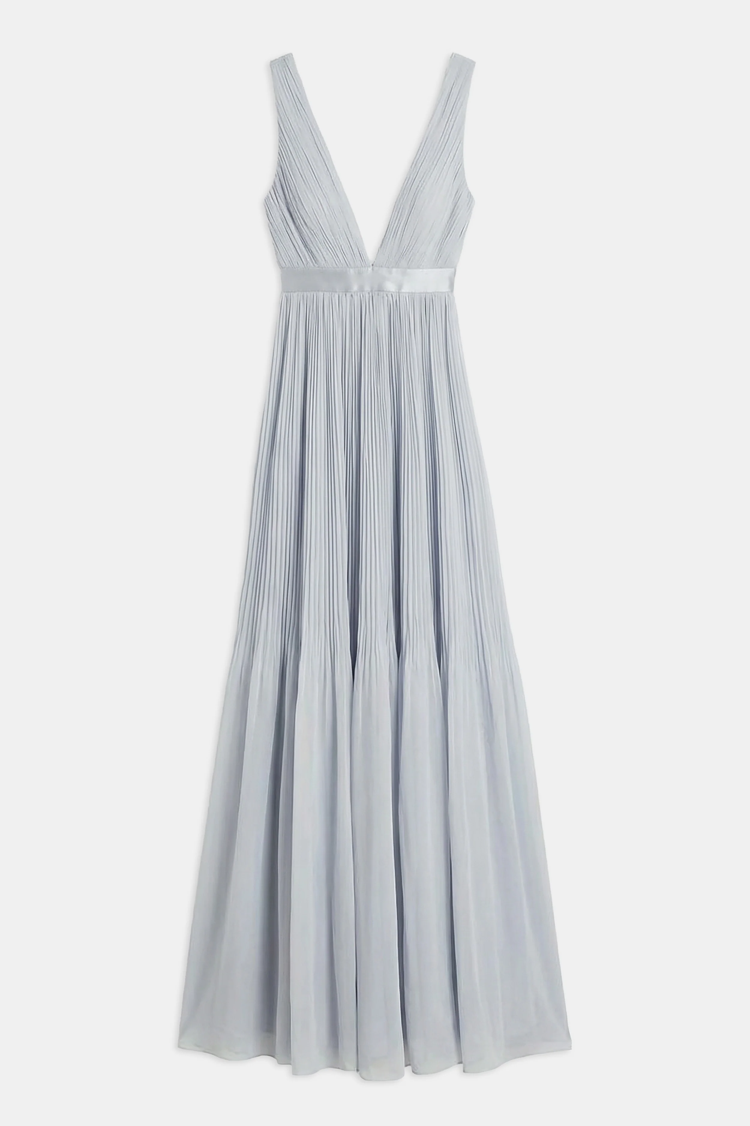 Pleated Chiffon Plunging V Neck Gown - Frost - Image 8