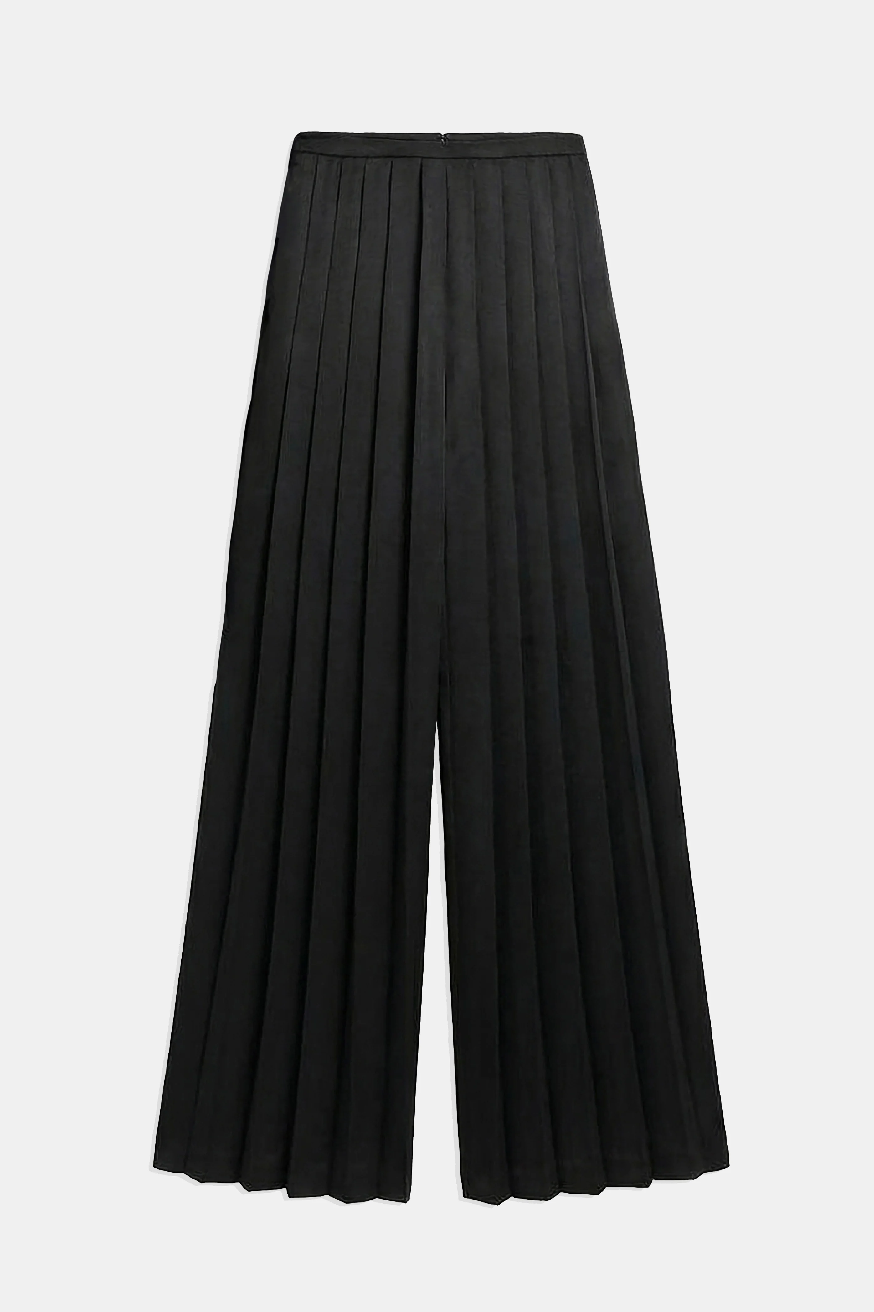 Pleated Satin Palazzo Trousers - Black - Image 9