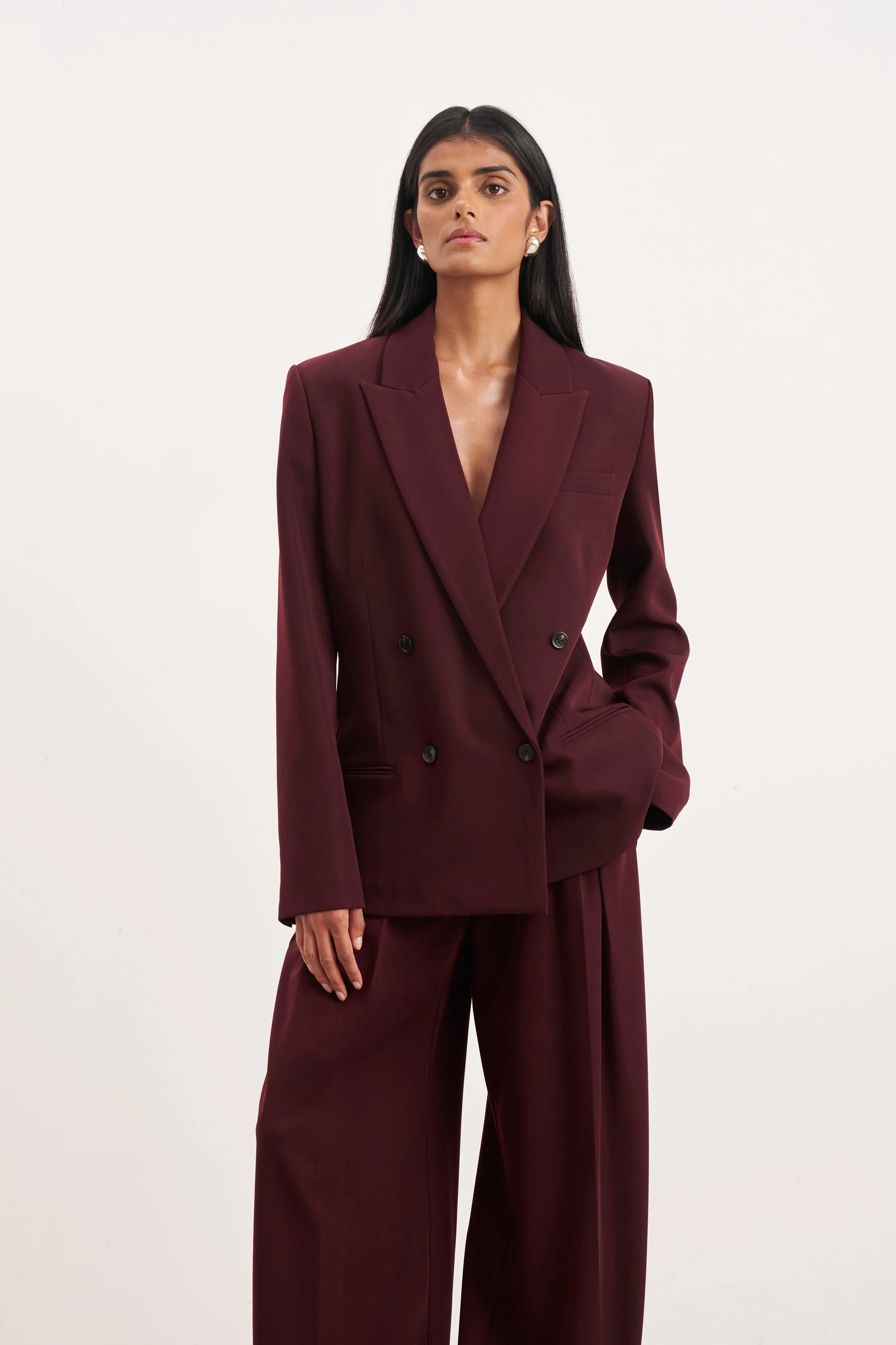 Pleated Ultra Wide Leg Trousers - Mulberry - Image 6