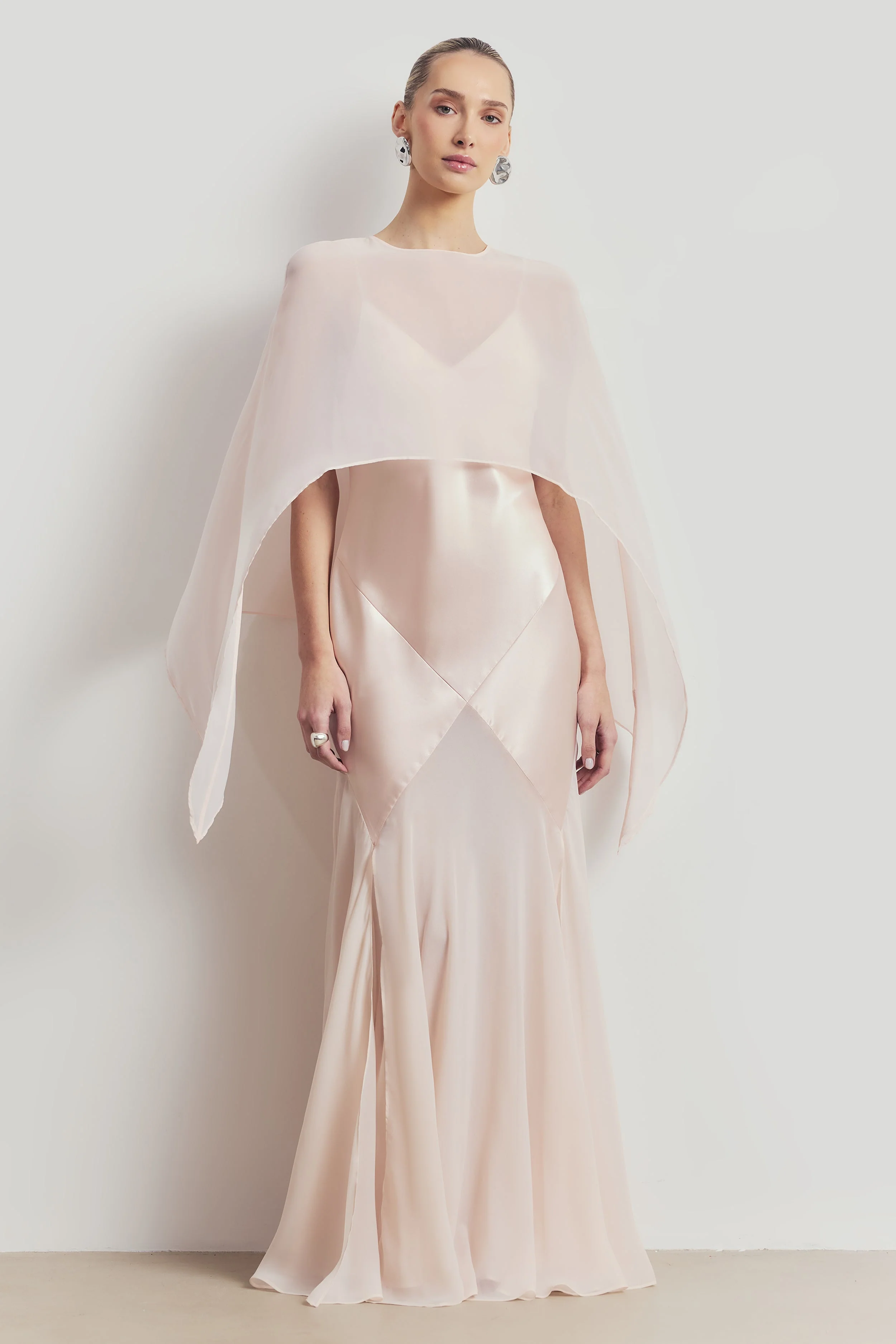 Plunging Satin Handkerchief Hem Gown - Blossom - Image 4