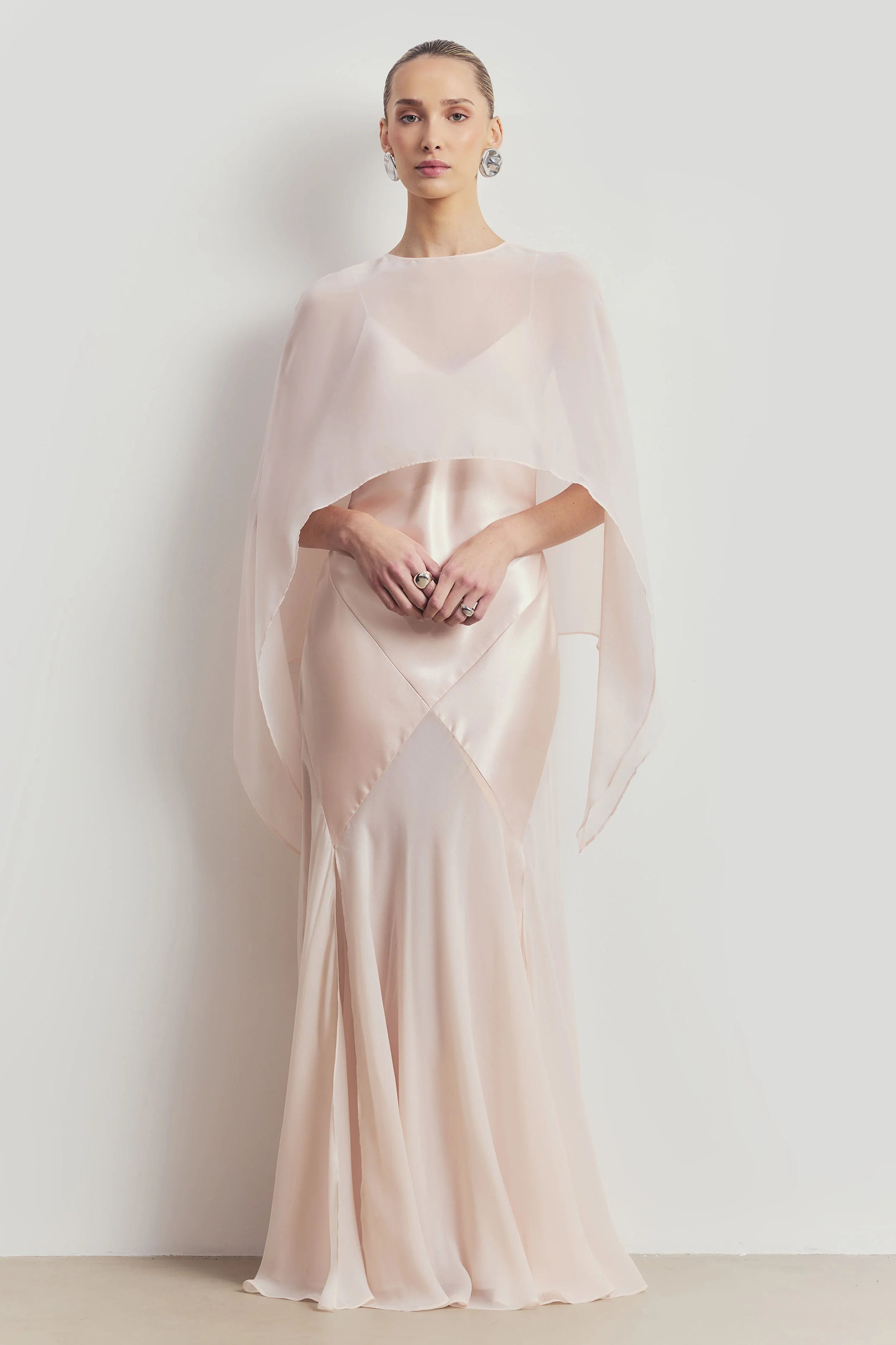 Plunging Satin Handkerchief Hem Gown - Blossom - Image 8