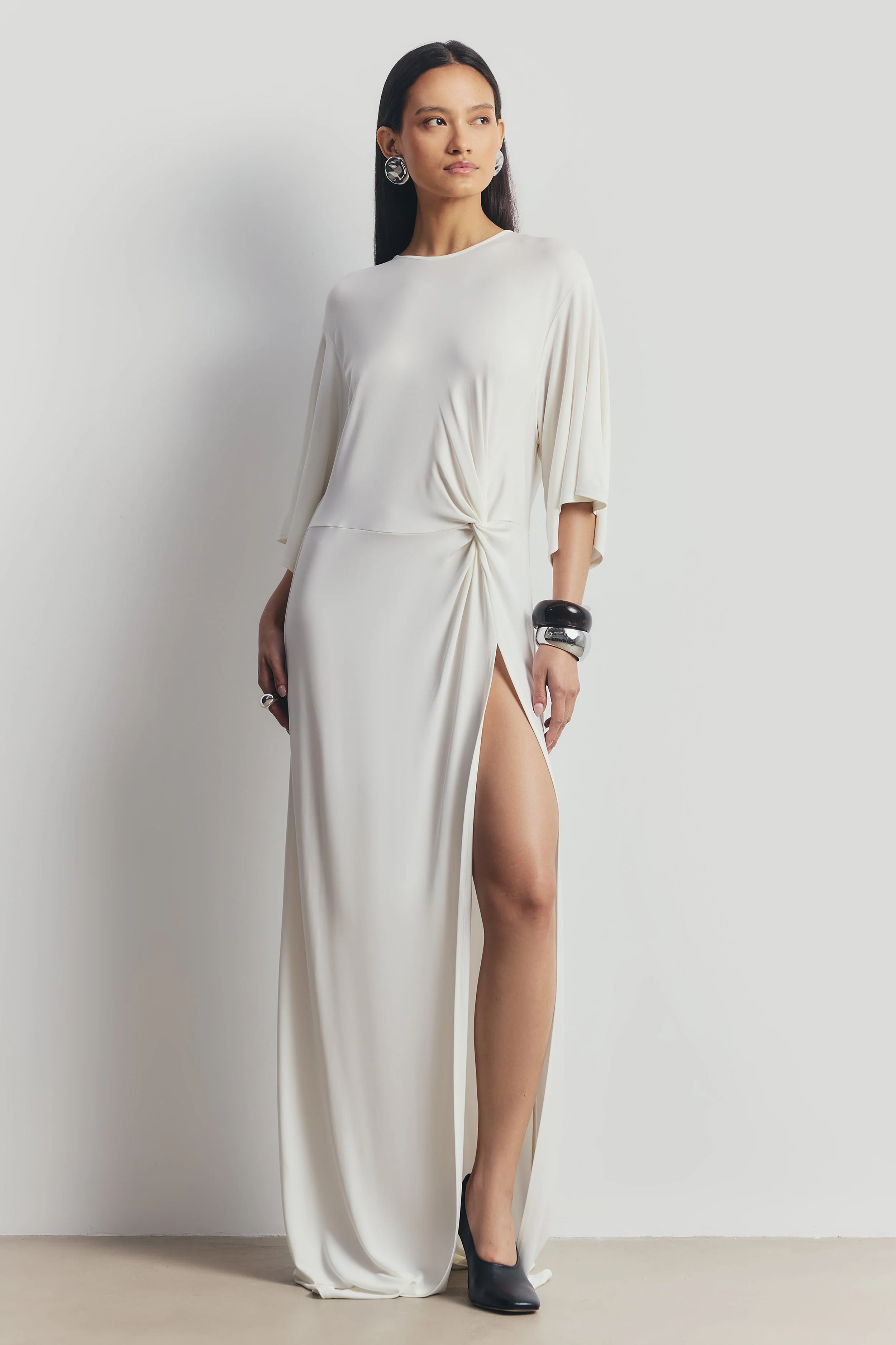 Relaxed Dropped Waist T-Shirt Gown - White - Image 8