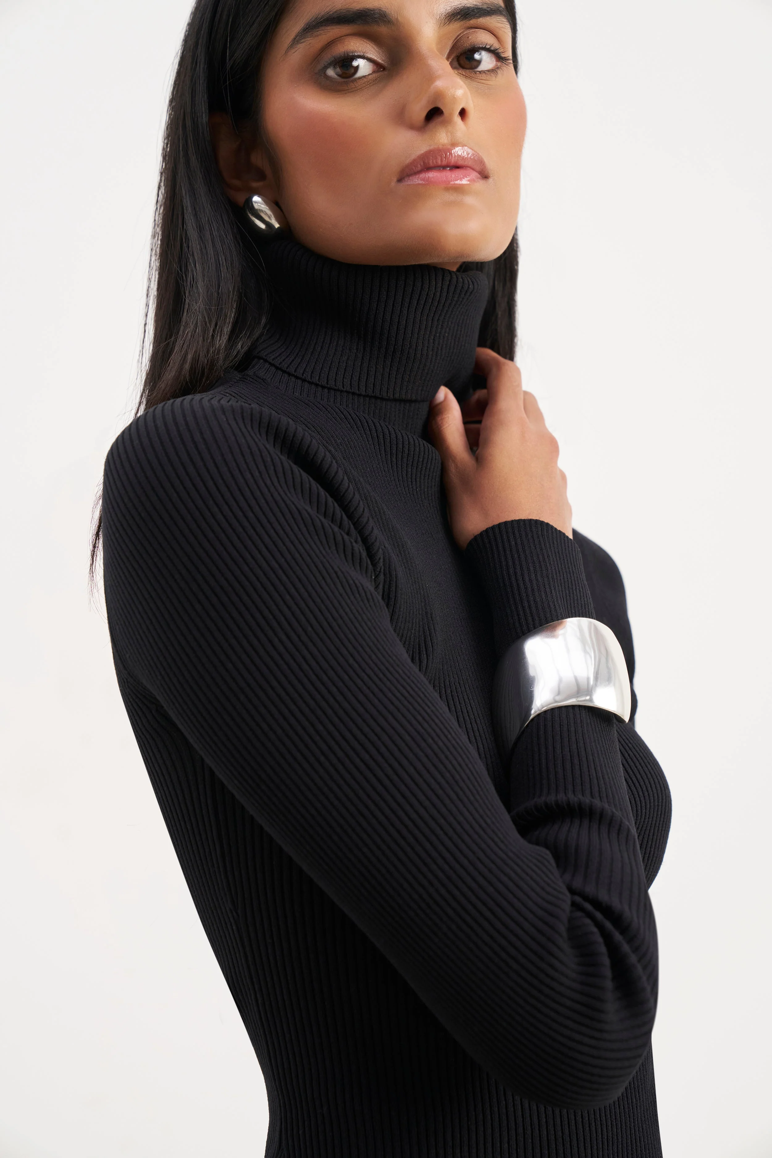 Ribbed Knit Turtleneck Jumper - Black - Image 4