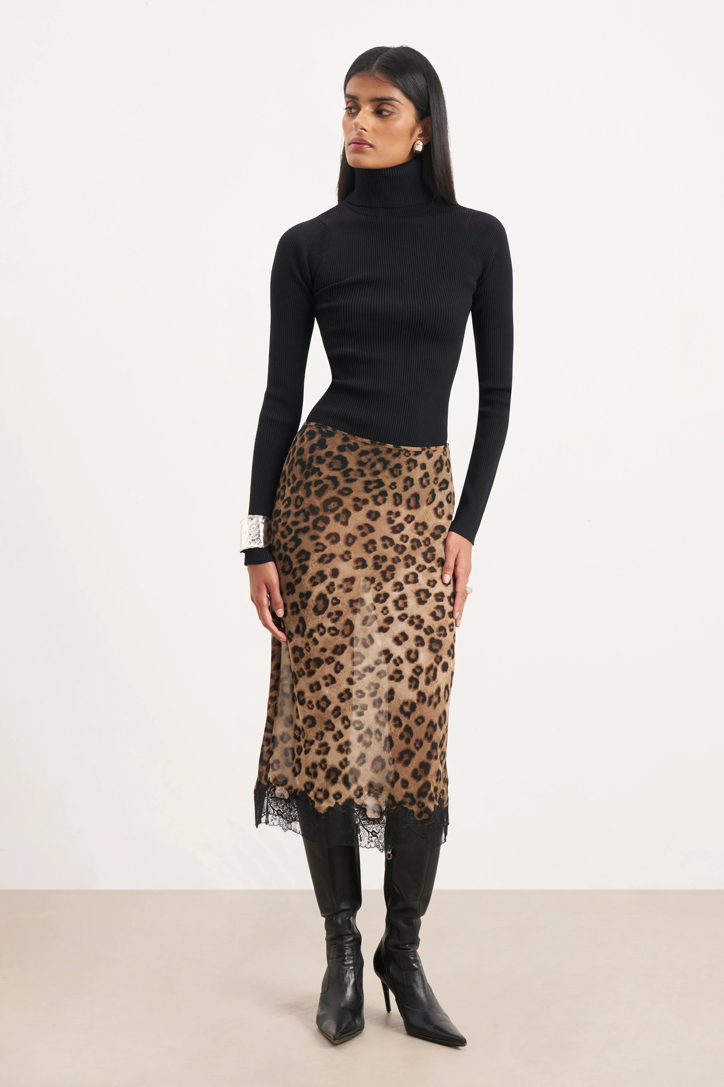 Ribbed Knit Turtleneck Jumper - Black - Image 7
