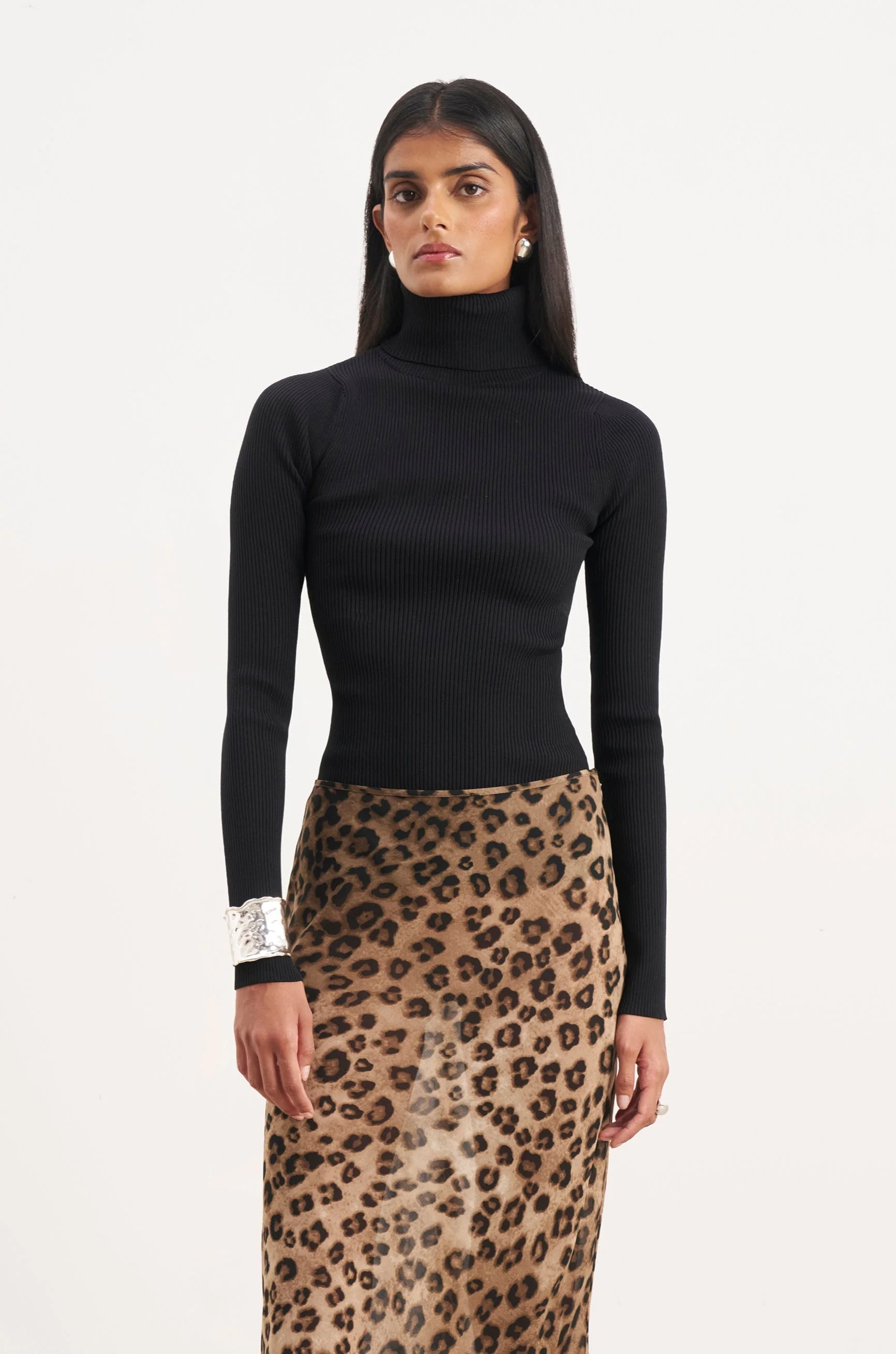 Ribbed Knit Turtleneck Jumper - Black - Image 8