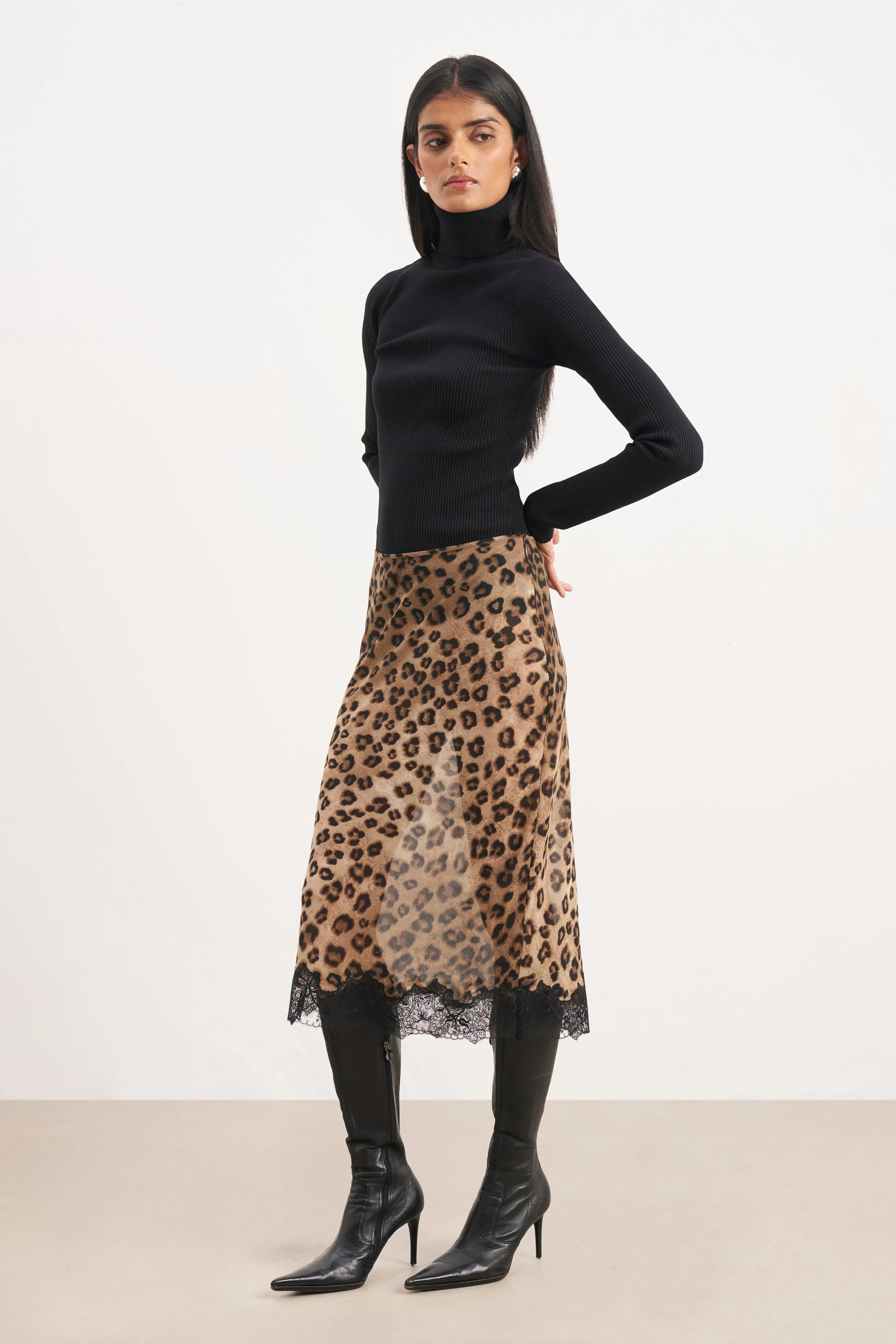Ribbed Knit Turtleneck Jumper - Black - Image 9