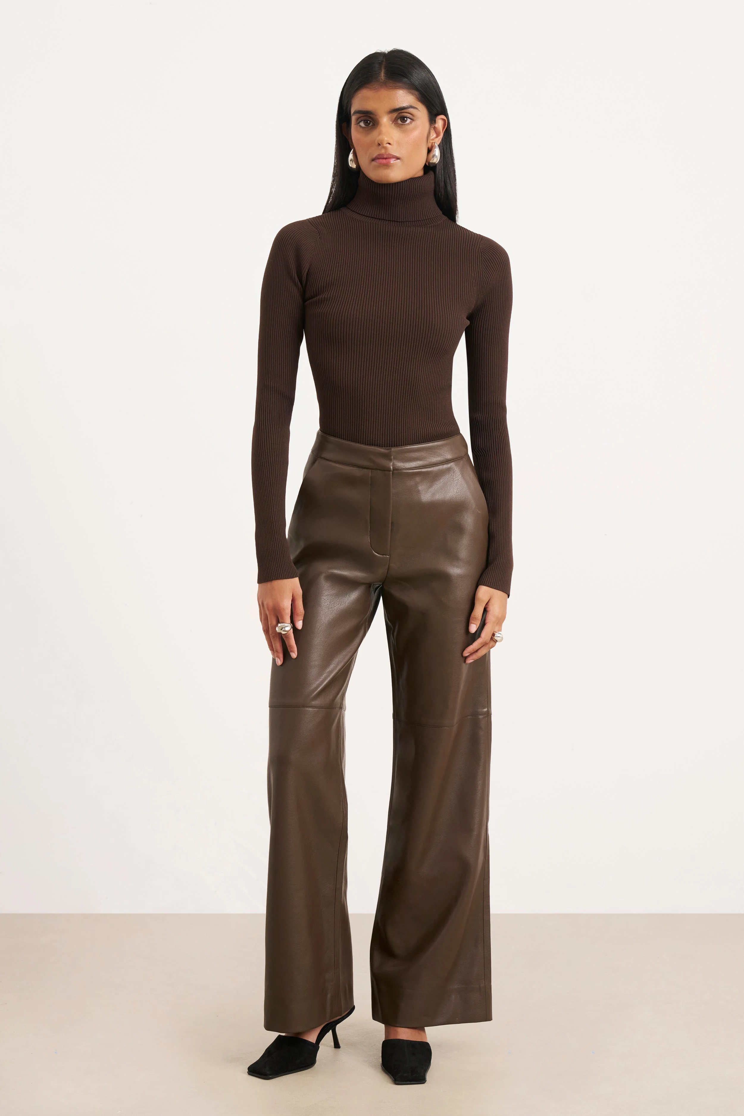 Ribbed Knit Turtleneck Jumper - Carob - Image 2