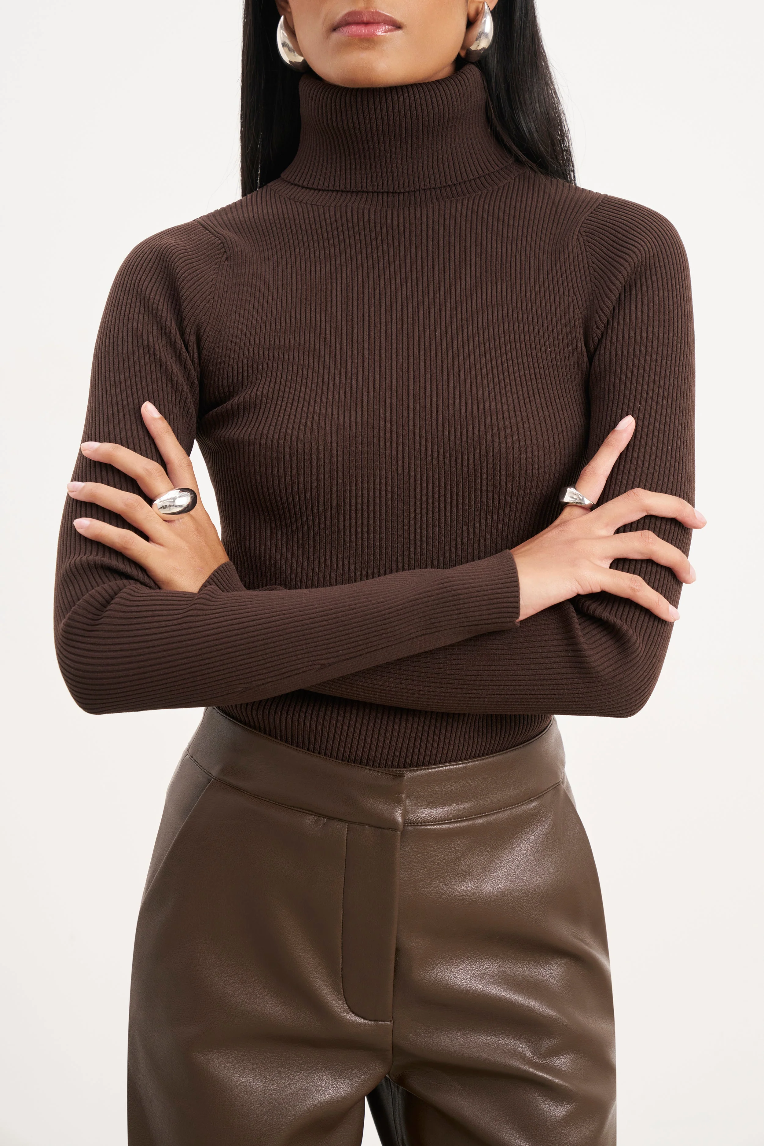 Ribbed Knit Turtleneck Jumper - Carob - Image 3