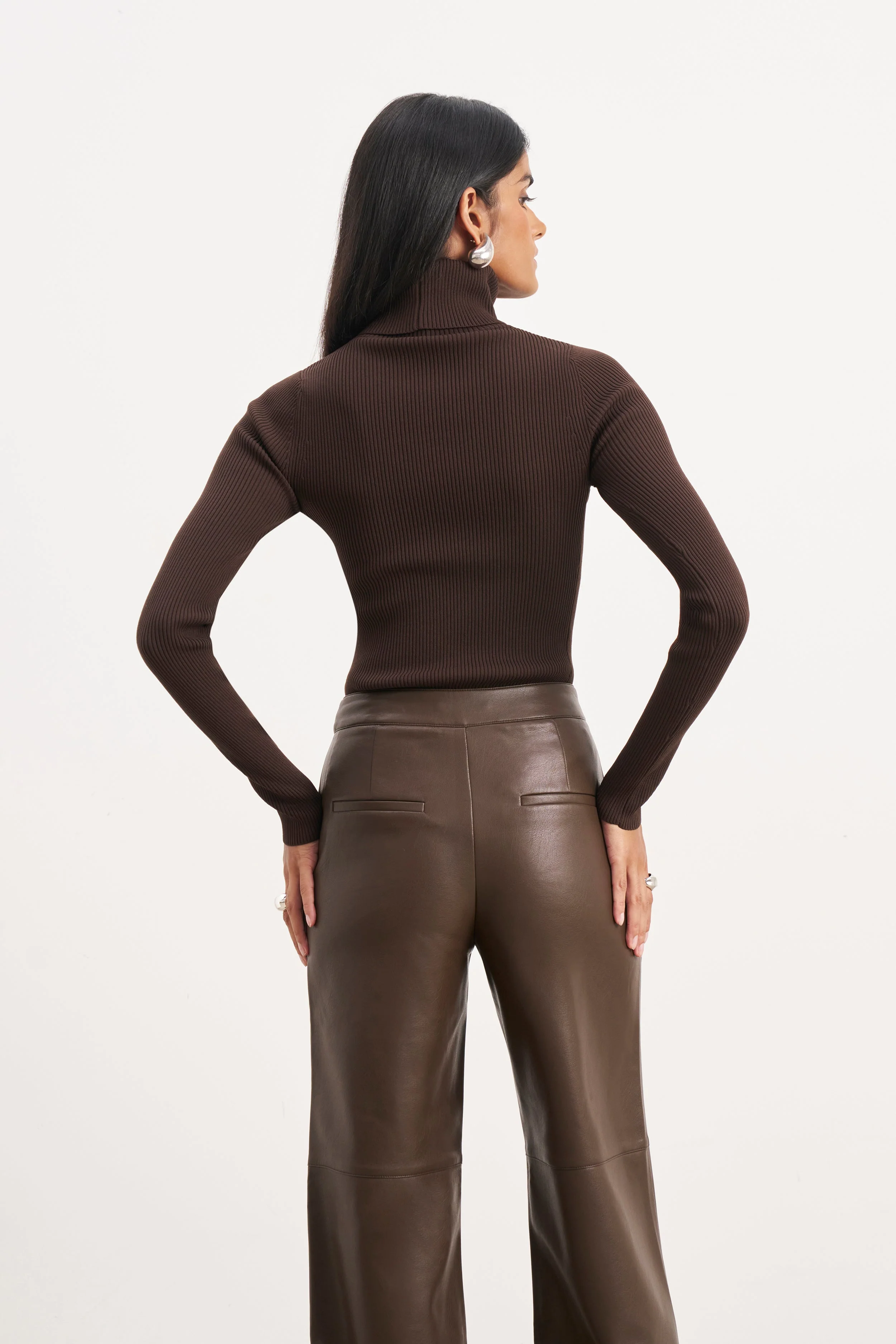 Ribbed Knit Turtleneck Jumper - Carob - Image 6