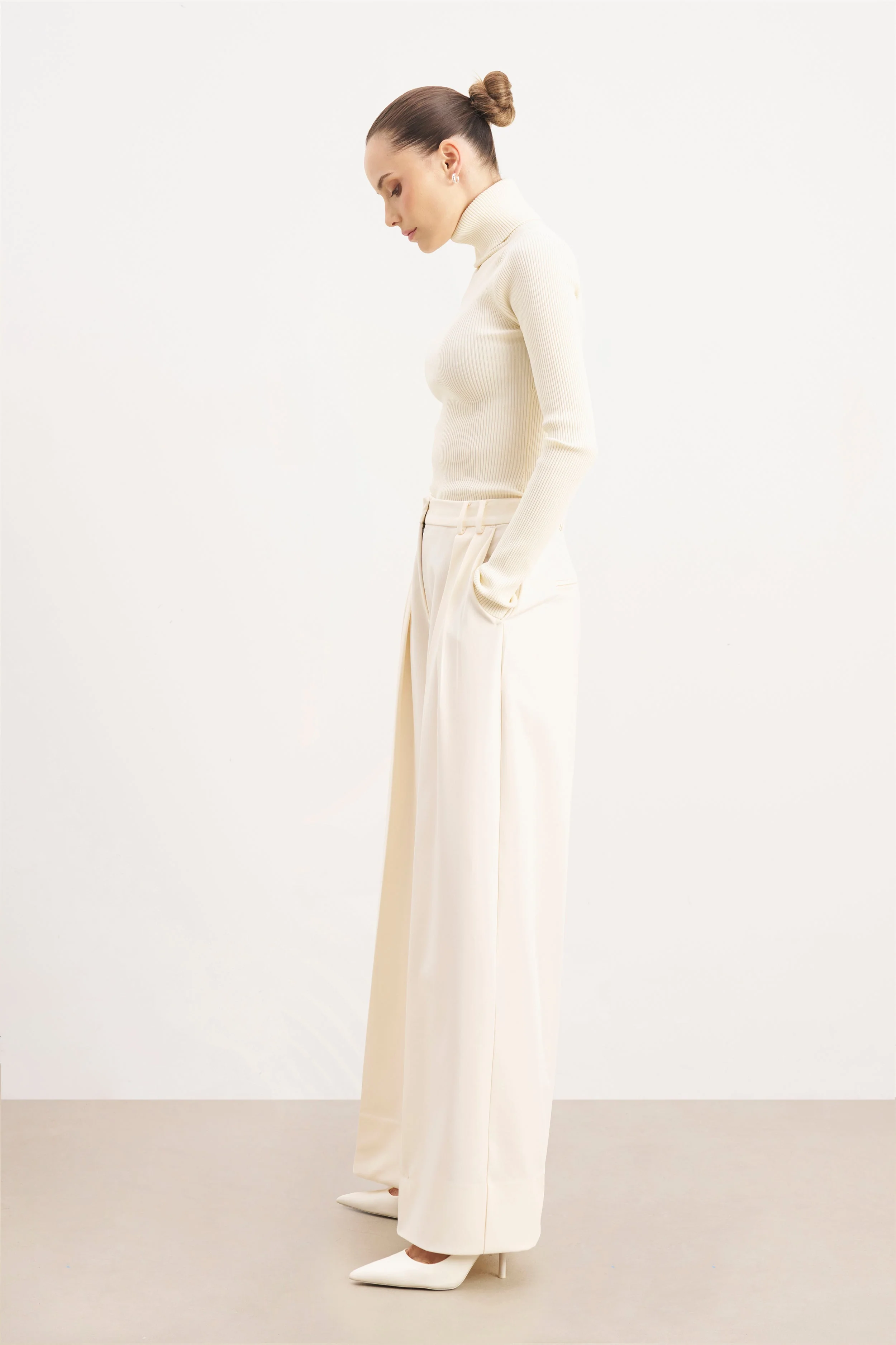 Ribbed Knit Turtleneck Jumper - Cream - Image 6