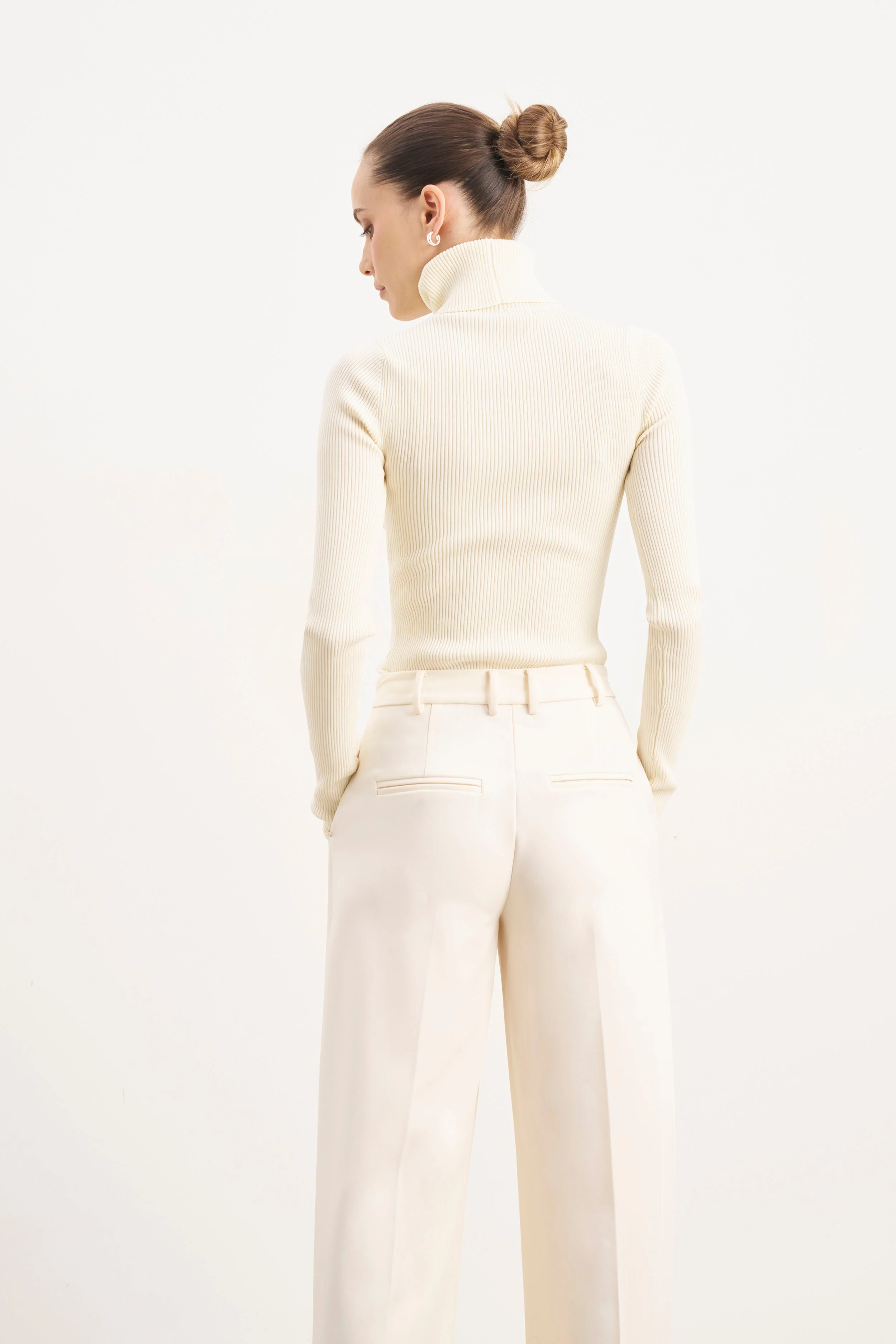 Ribbed Knit Turtleneck Jumper - Cream - Image 7