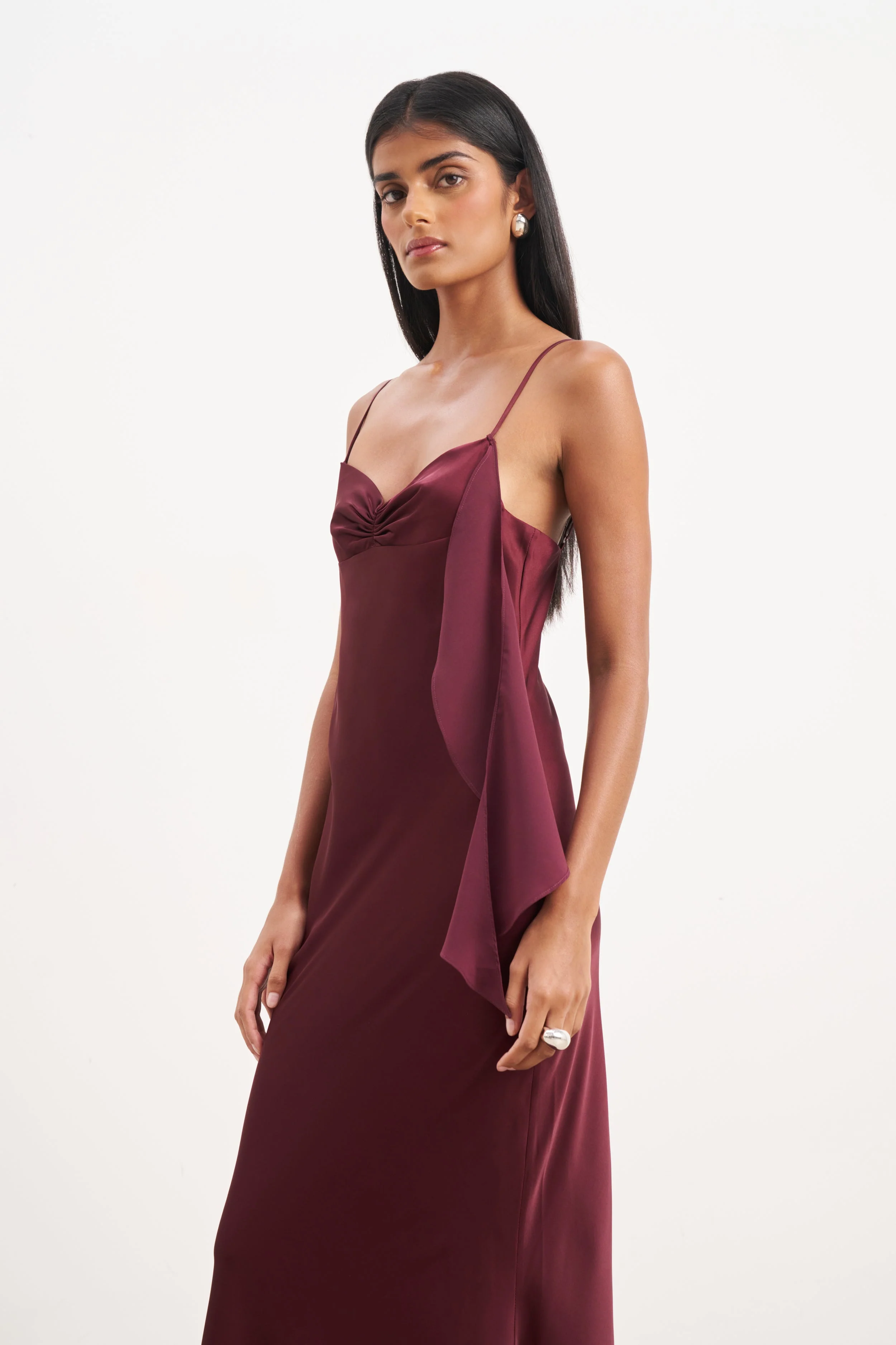 Ruched Bust Satin Slip Dress - Mulberry - Image 3