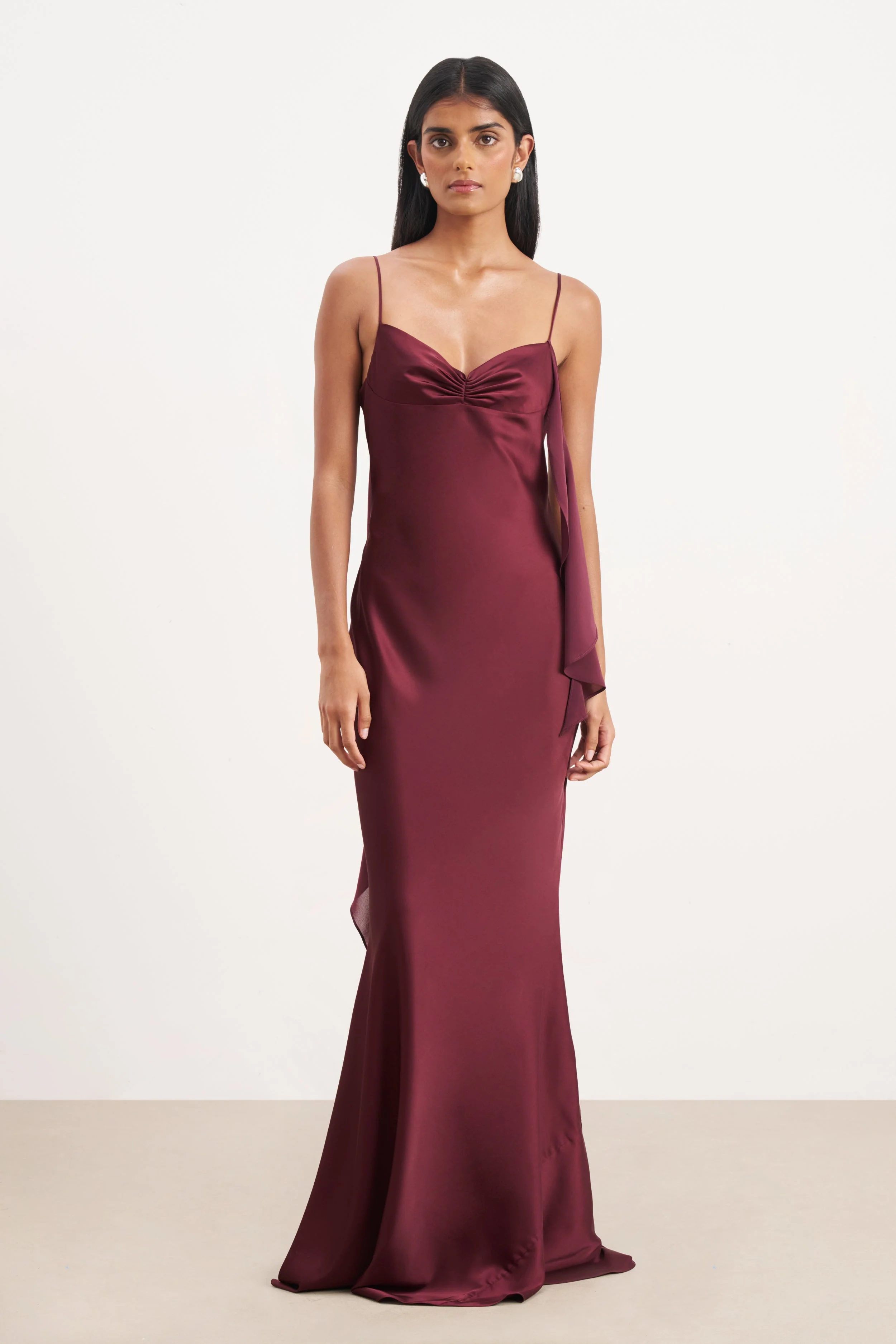 Ruched Bust Satin Slip Dress - Mulberry - Image 4