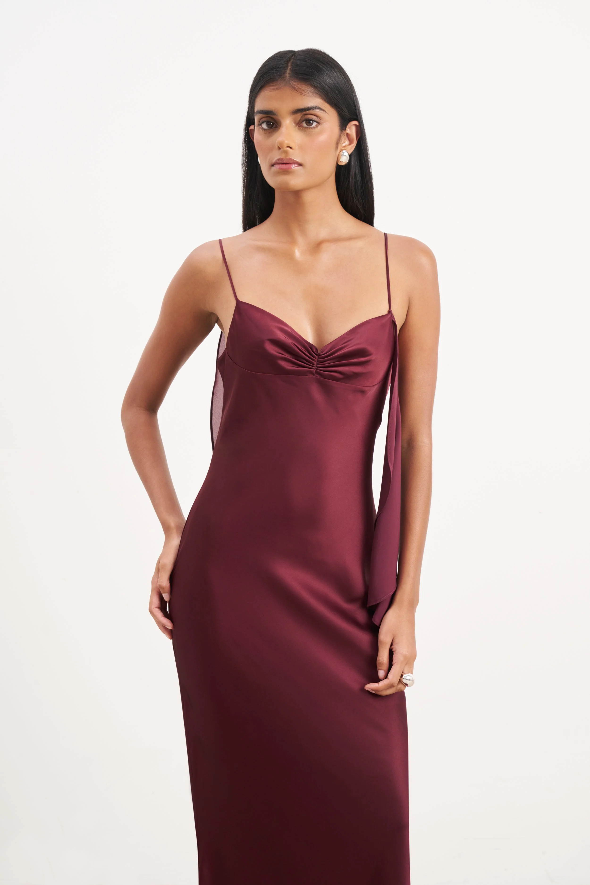 Ruched Bust Satin Slip Dress - Mulberry - Image 5