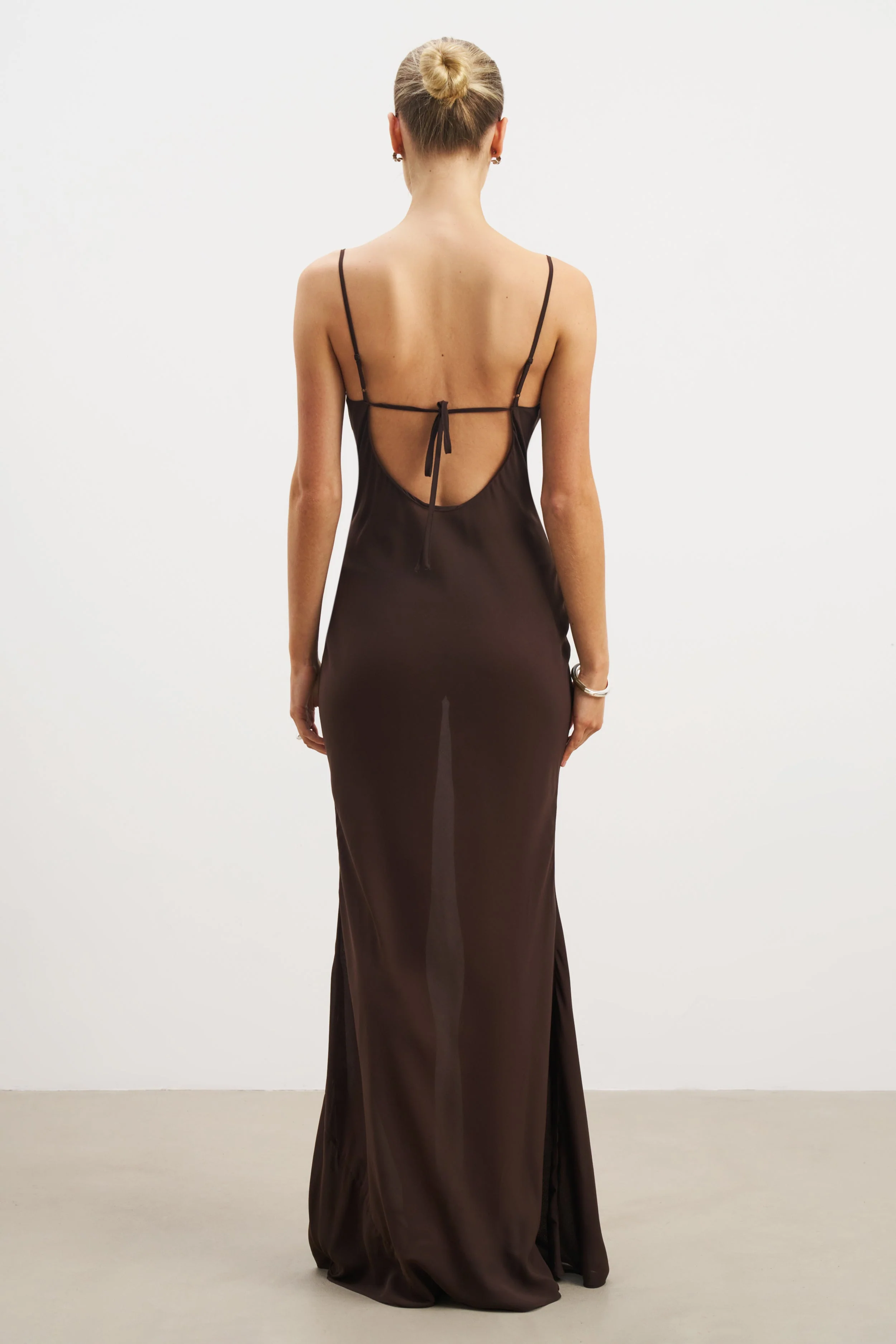 Sheer Ruched Chiffon Maxi Dress - Carob - Image 12
