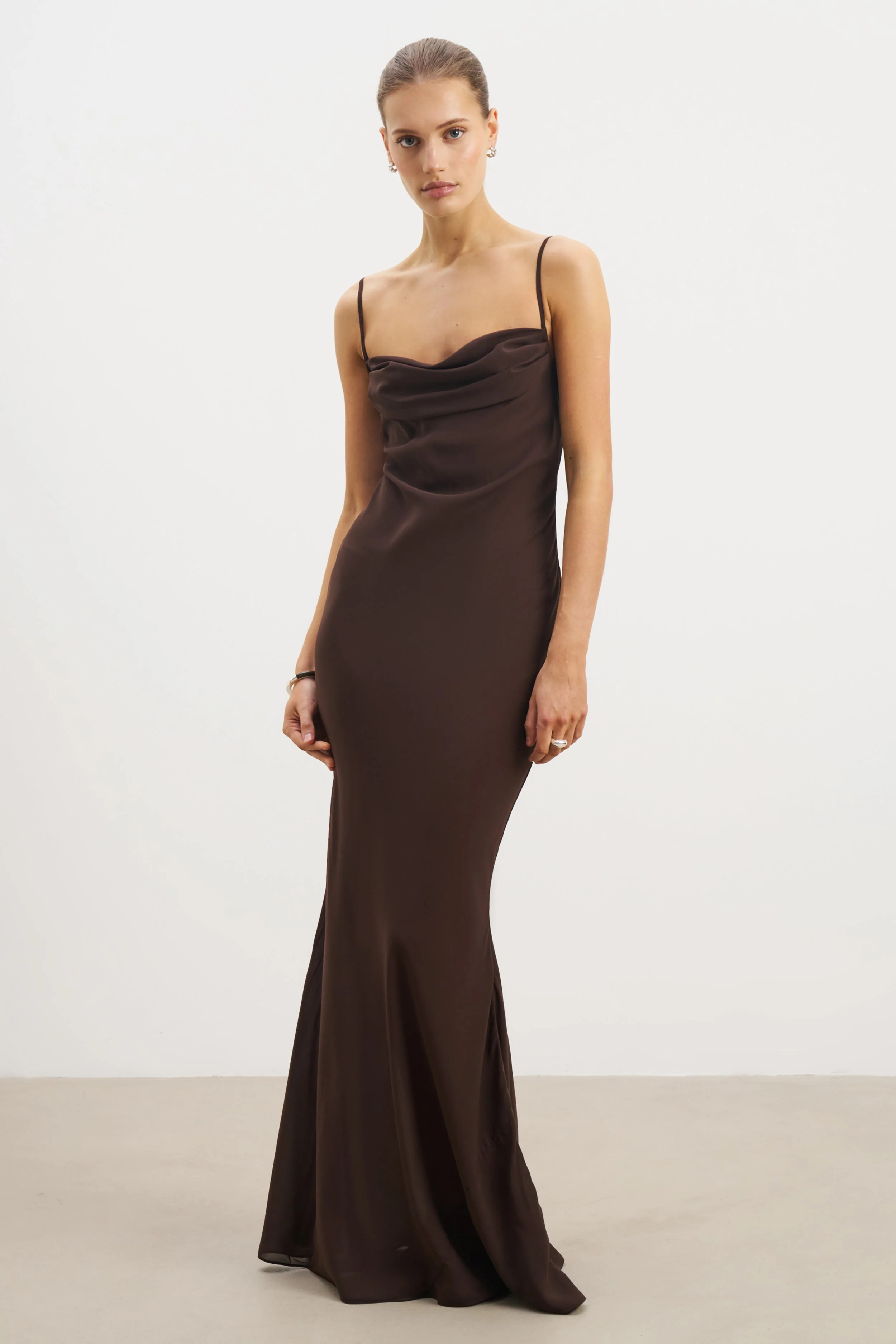 Sheer Ruched Chiffon Maxi Dress - Carob - Image 5