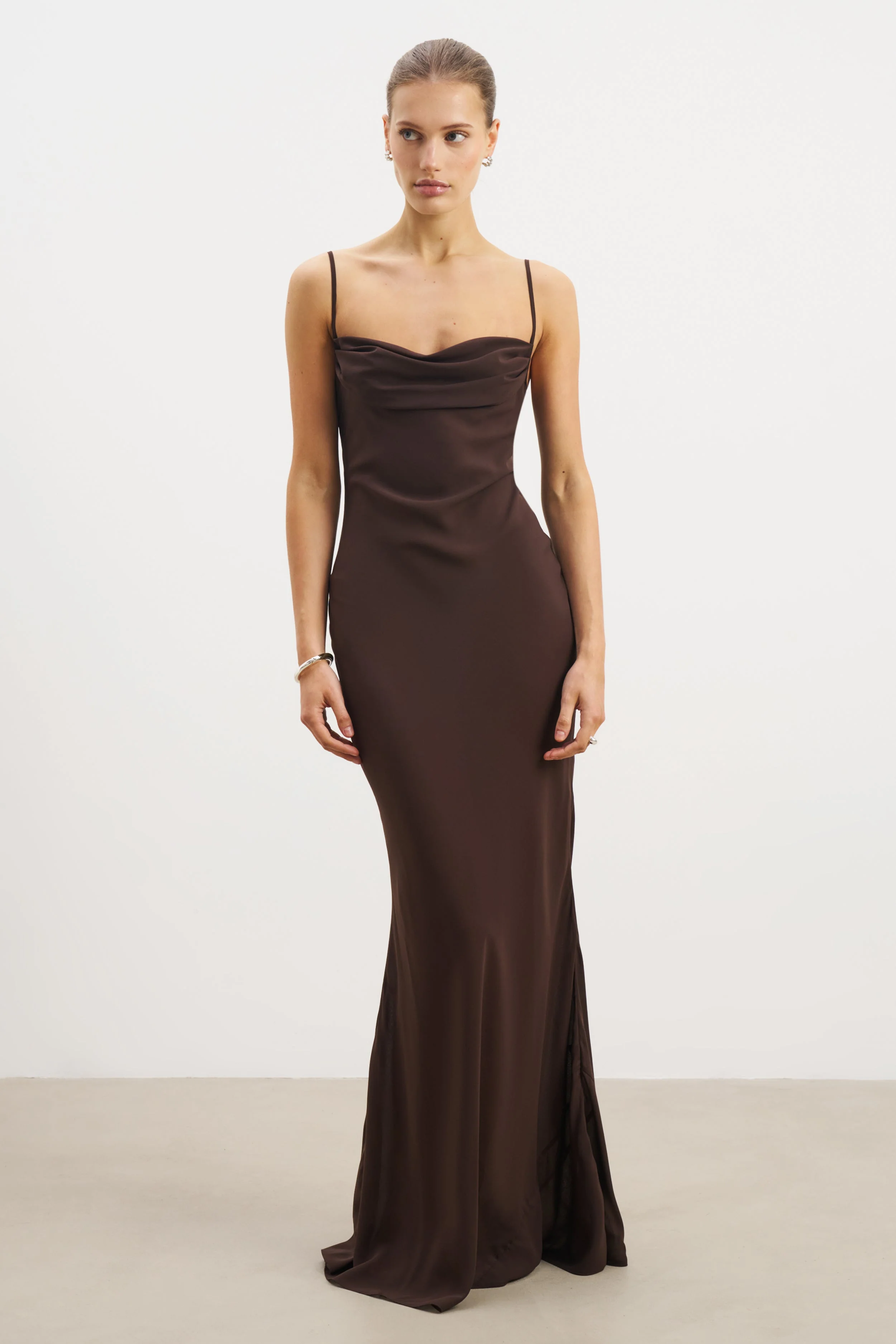 Sheer Ruched Chiffon Maxi Dress - Carob - Image 9