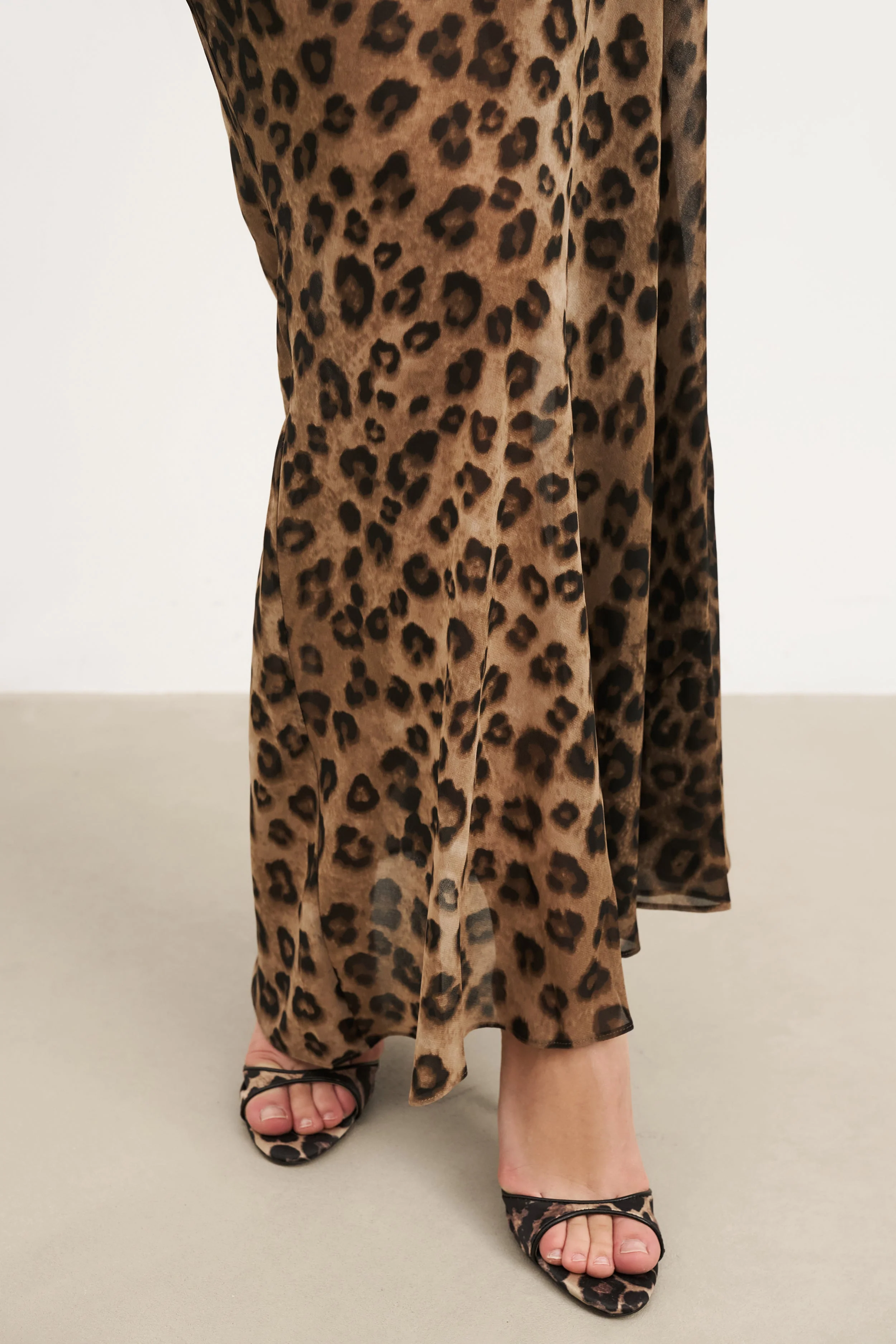Sheer Ruched Chiffon Maxi Dress - Leopard Print - Image 10
