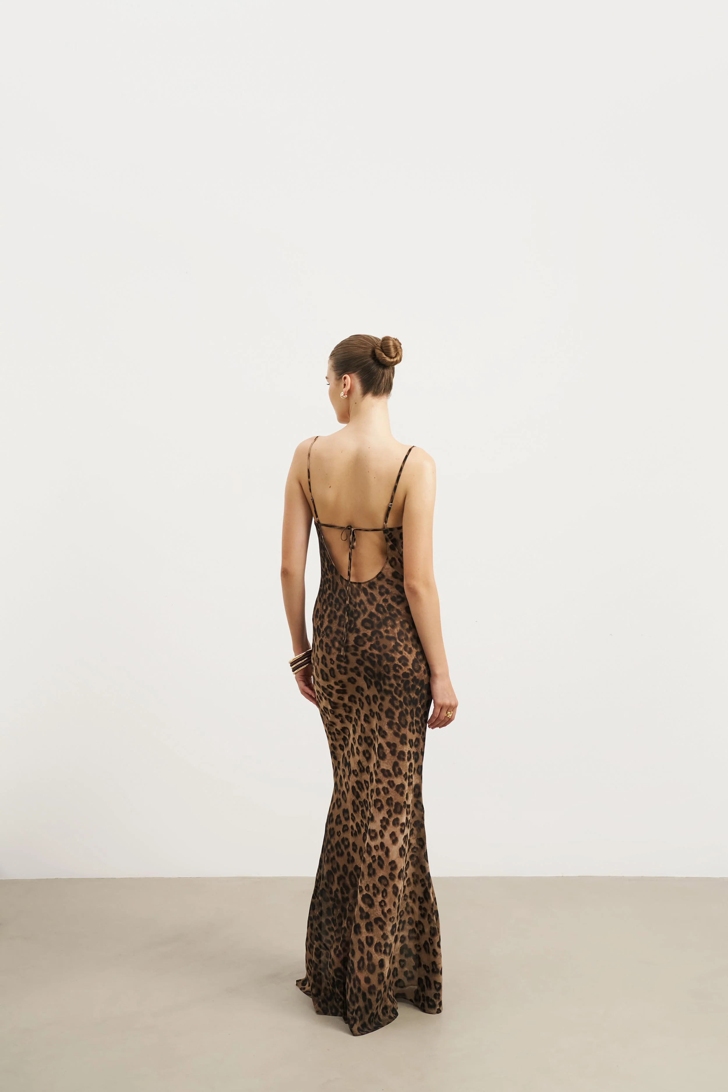 Sheer Ruched Chiffon Maxi Dress - Leopard Print - Image 8