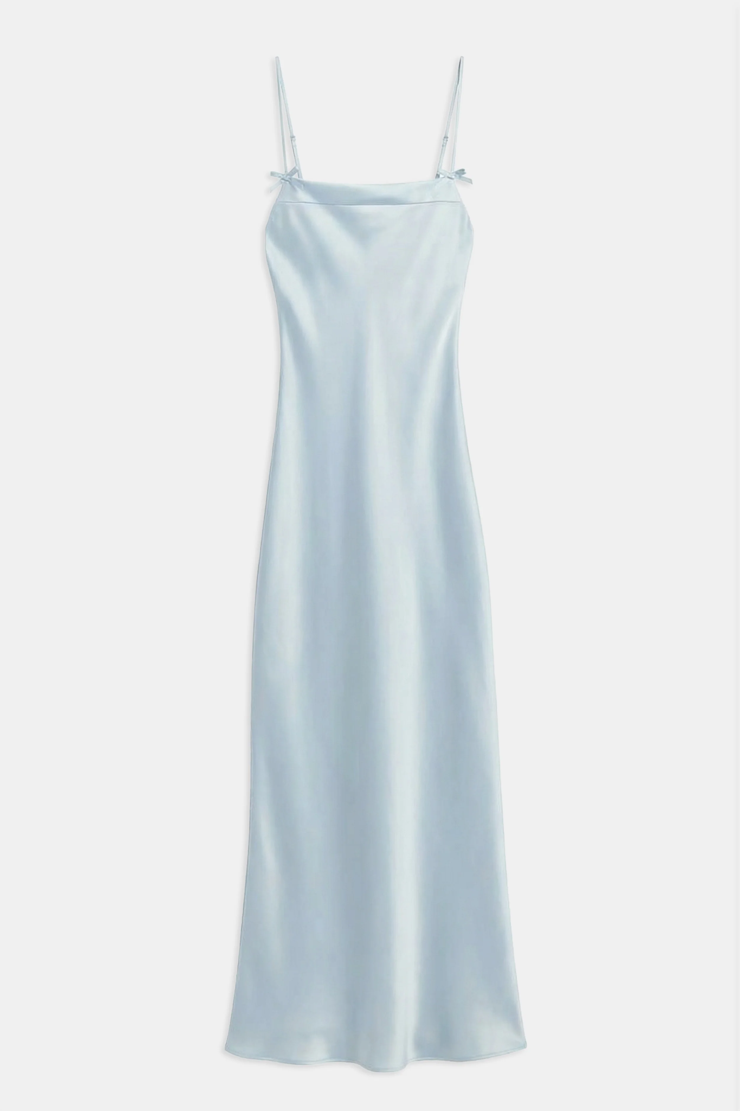 Satin 90's Slip Dress with Bow Detail - Powder Blue - Image 8