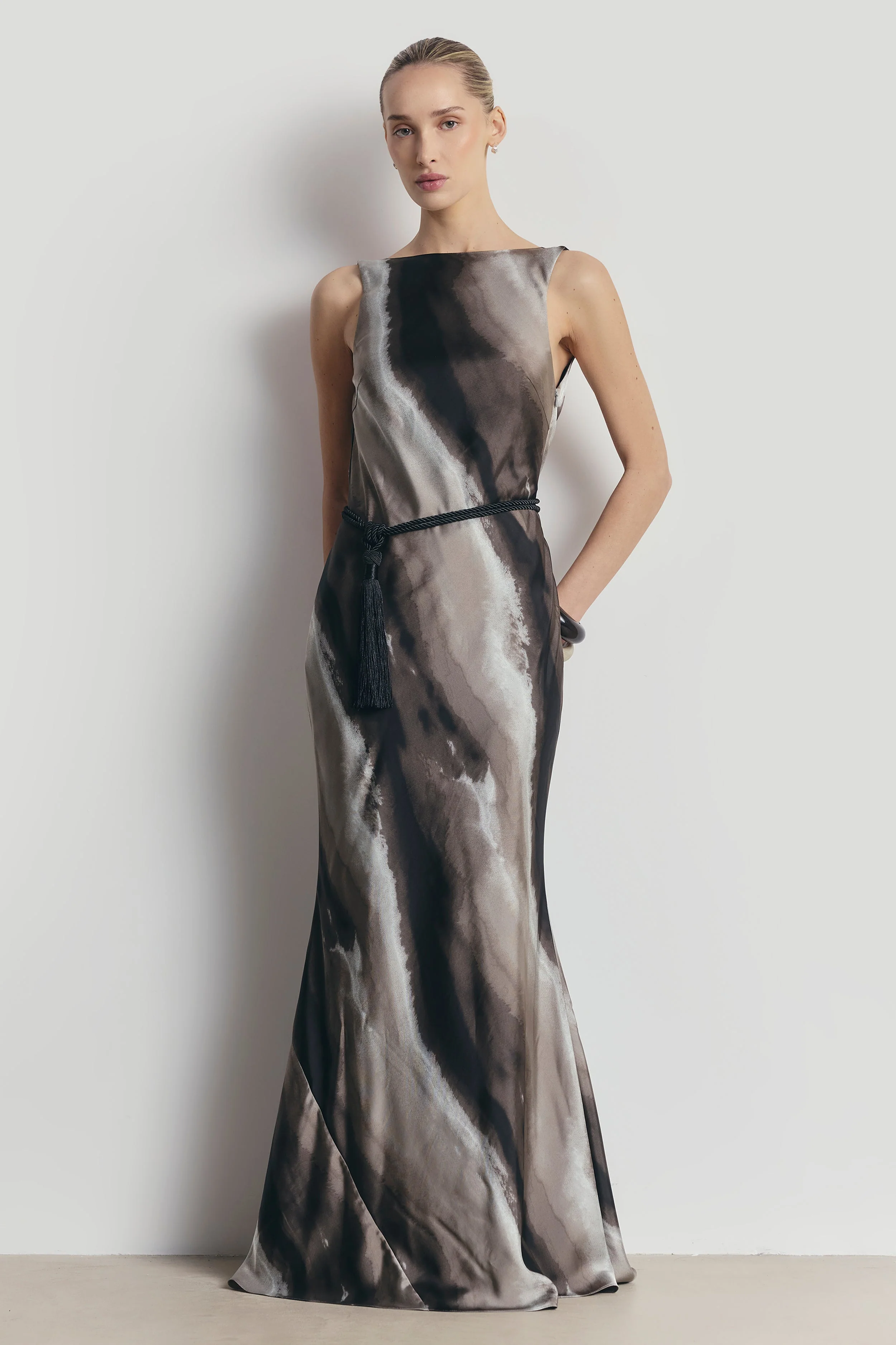 Satin Backless Cowl Maxi Dress - Sage Marble - Image 4