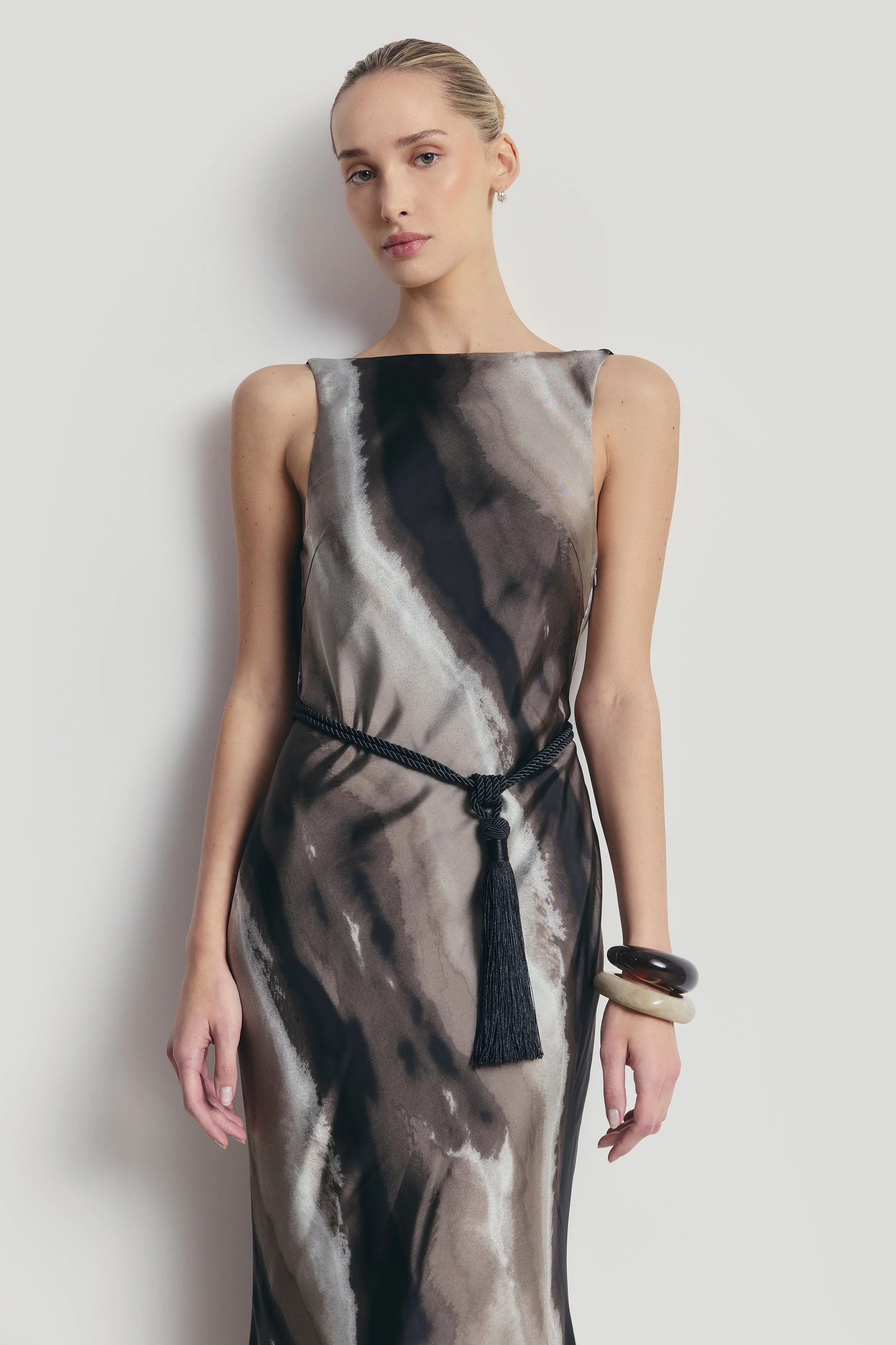 Satin Backless Cowl Maxi Dress - Sage Marble - Image 5