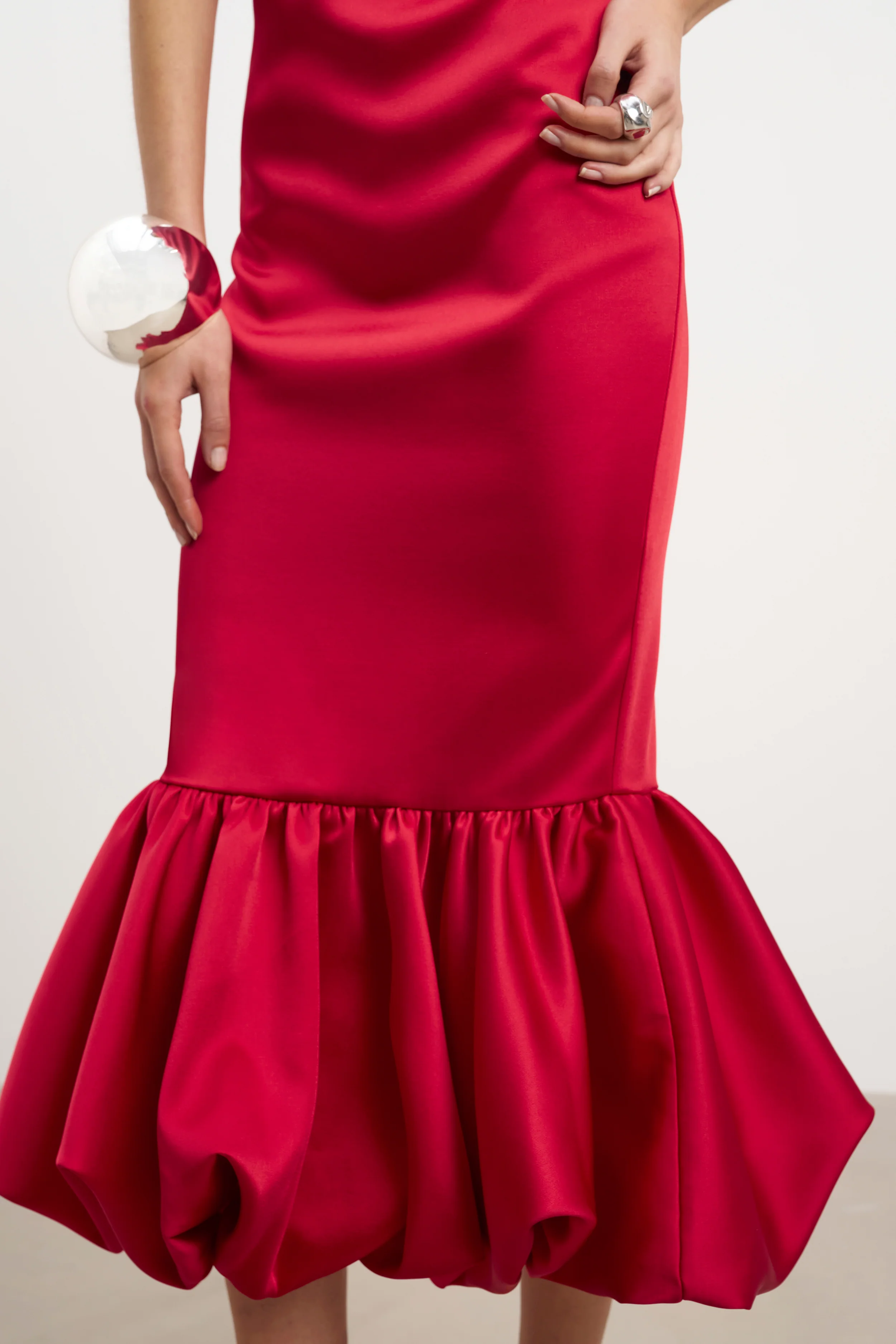 Satin Bubble Hem Midi Dress - Scarlet - Image 6