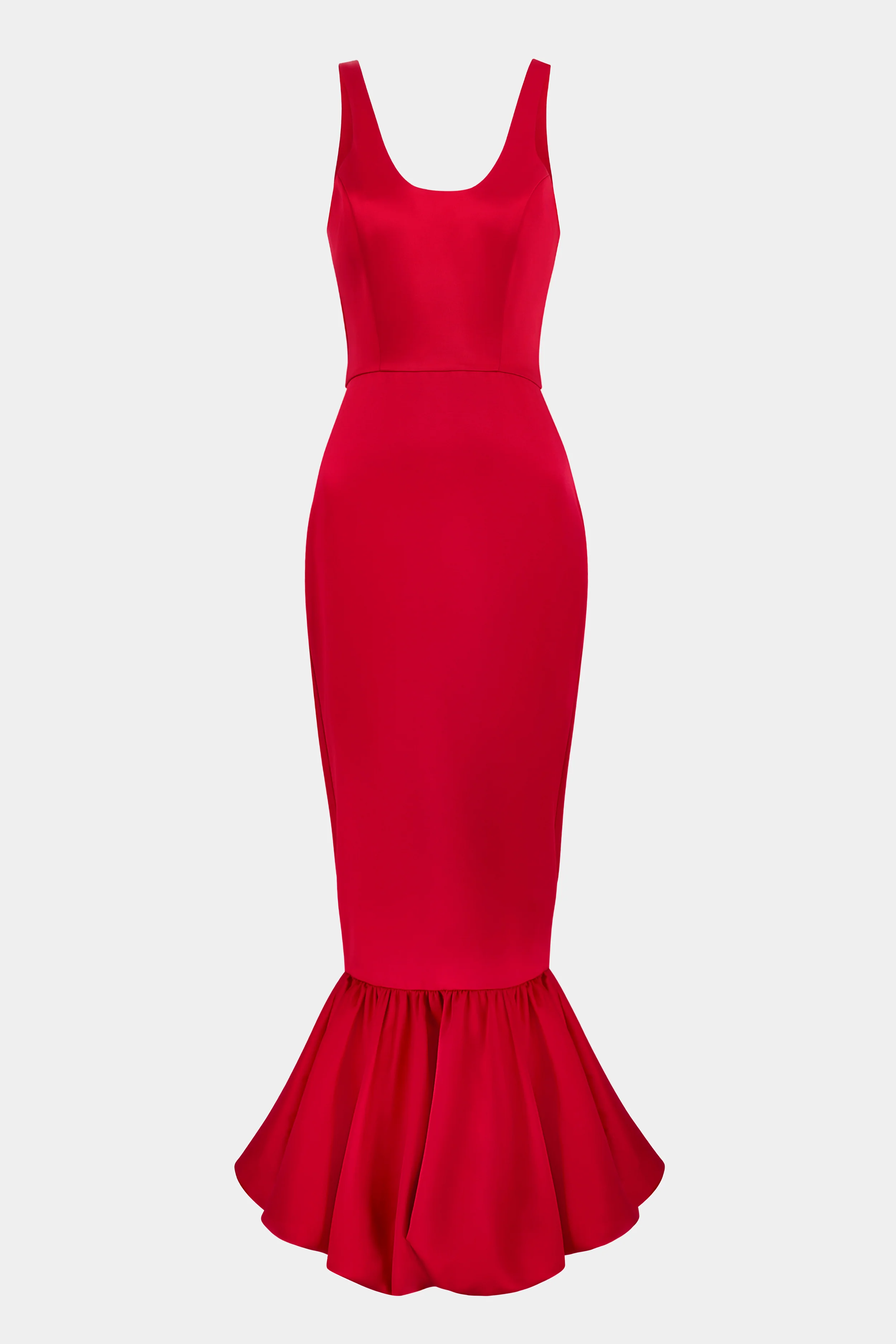Satin Bubble Hem Midi Dress - Scarlet - Image 8