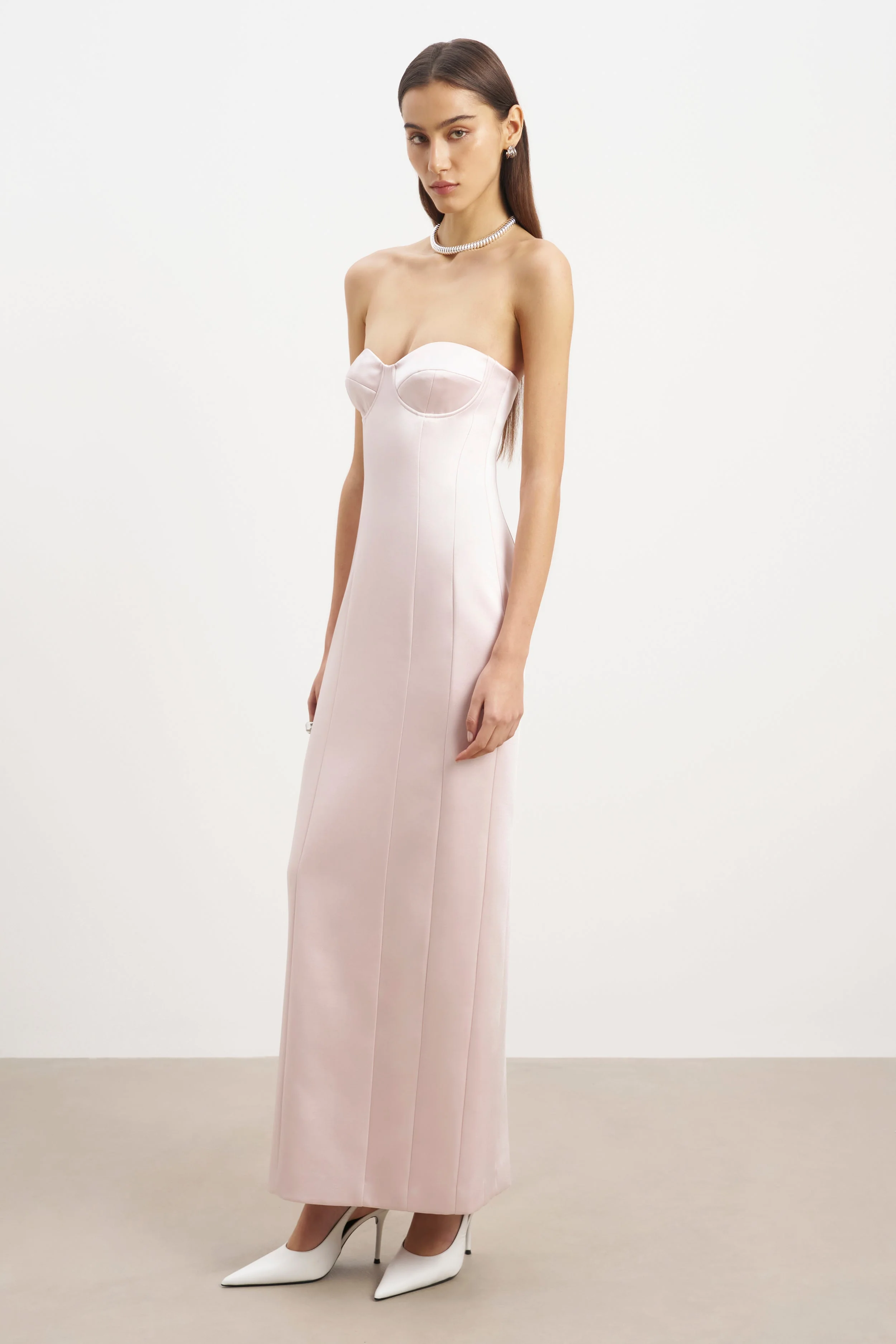 Satin Column Corset Maxi Dress - Blush - Image 3