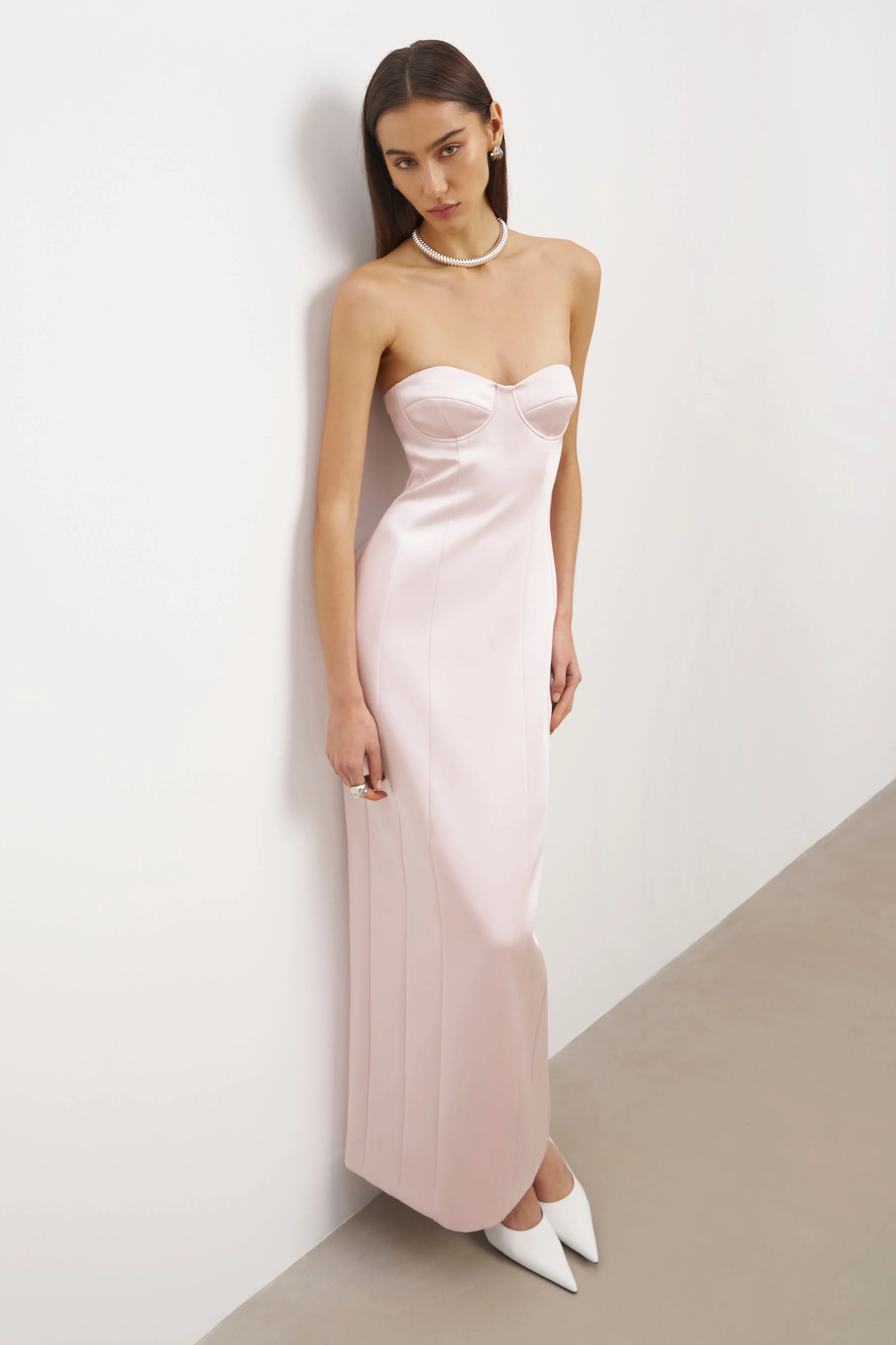 Satin Column Corset Maxi Dress - Blush - Image 7