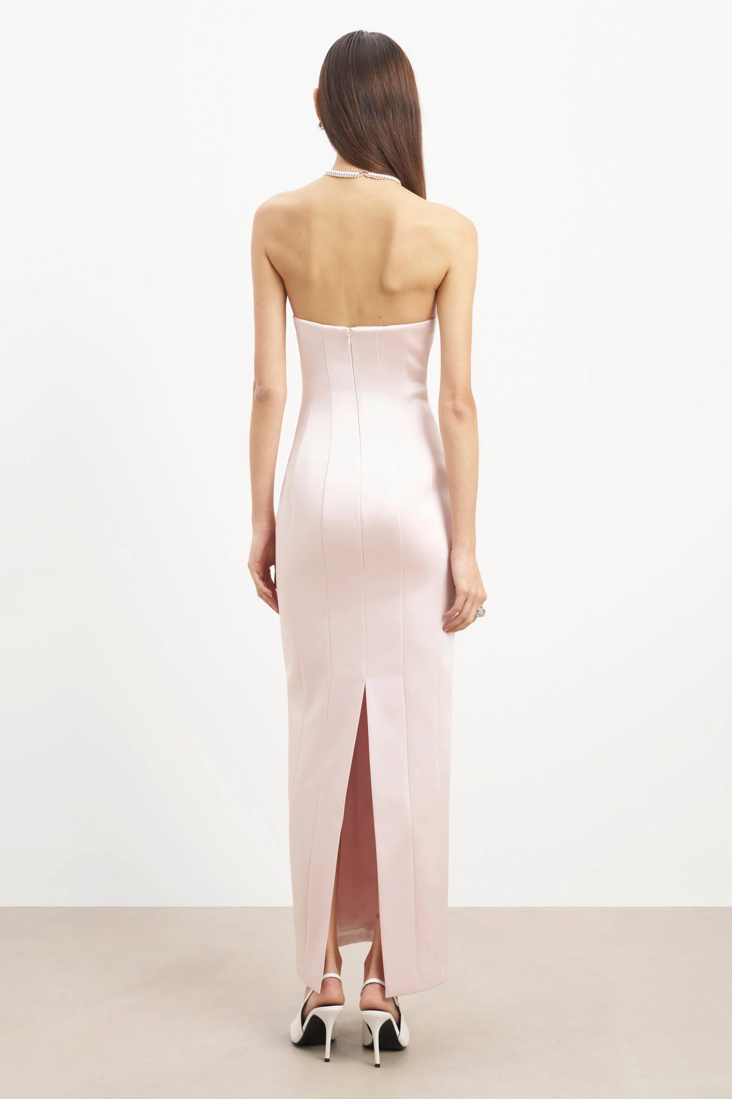 Satin Column Corset Maxi Dress - Blush - Image 8