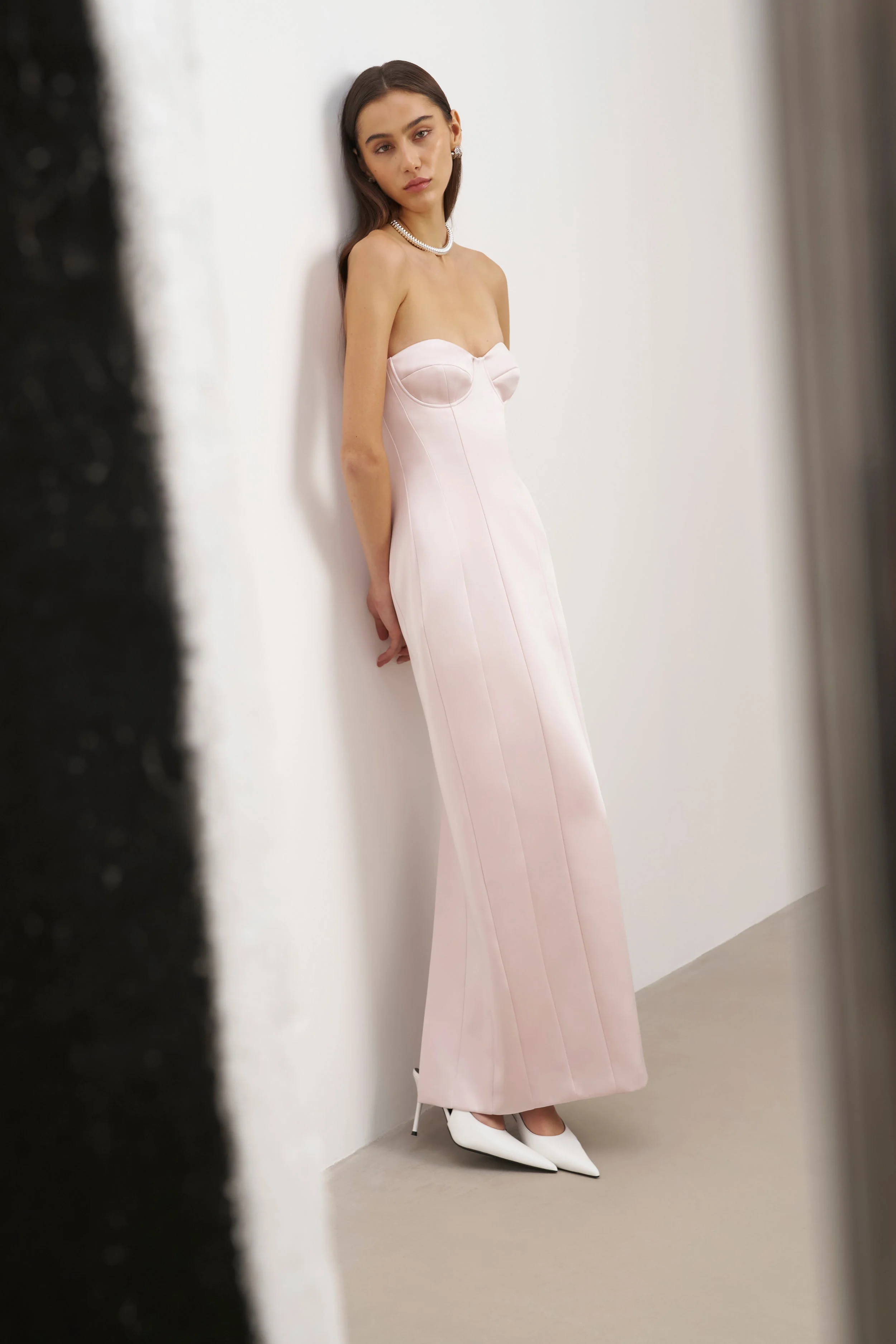 Satin Column Corset Maxi Dress - Blush - Image 9