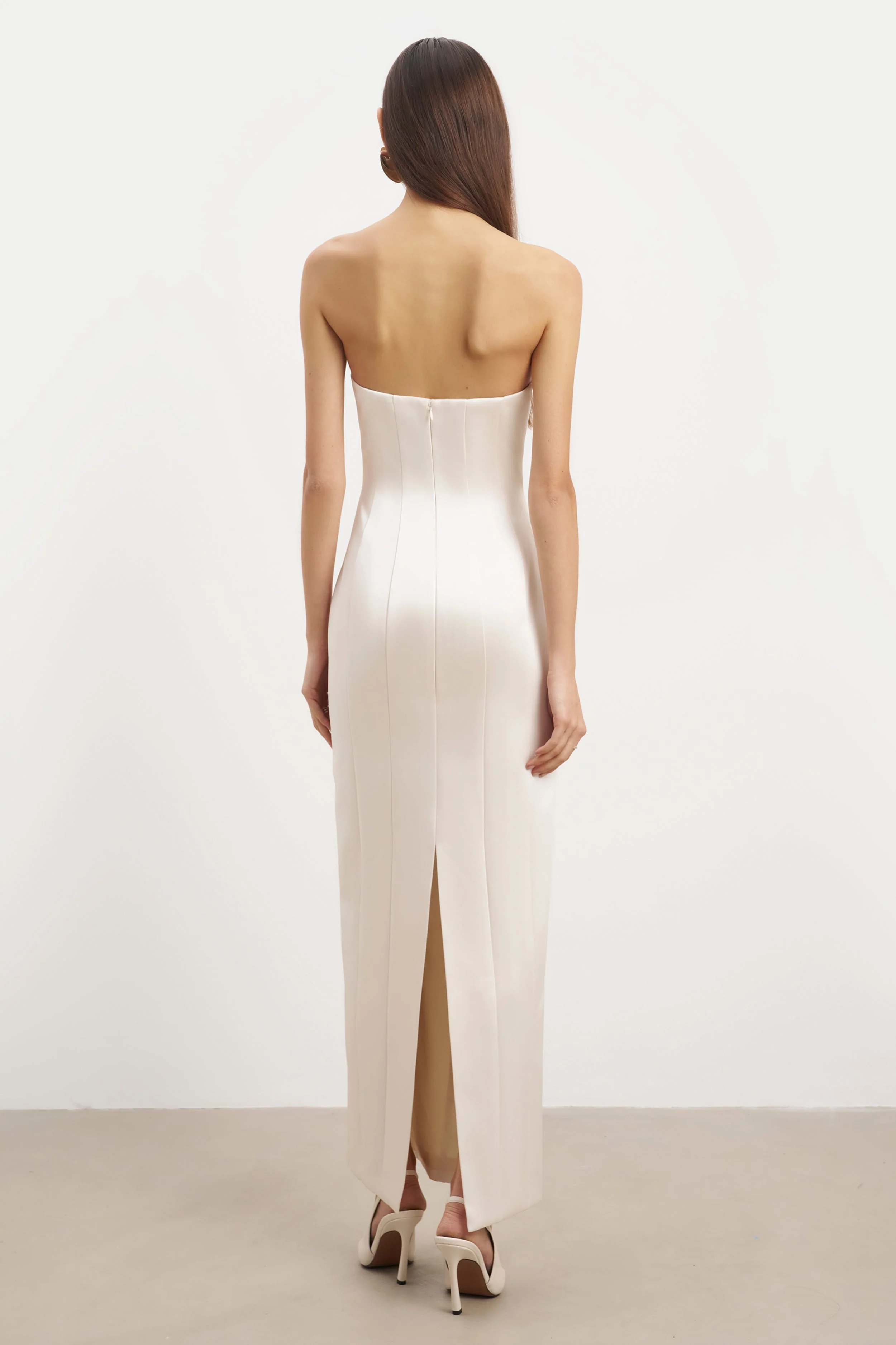 Satin Column Corset Maxi Dress - Cream - Image 9